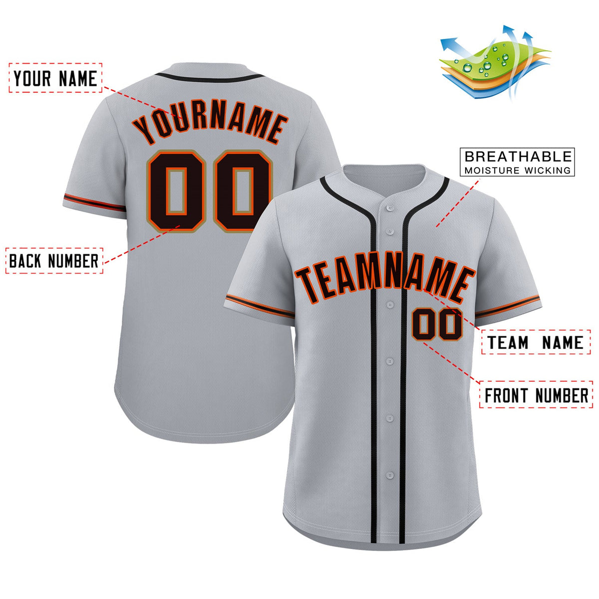 Custom Gray Black-Orange Classic Style Authentic Baseball Jersey