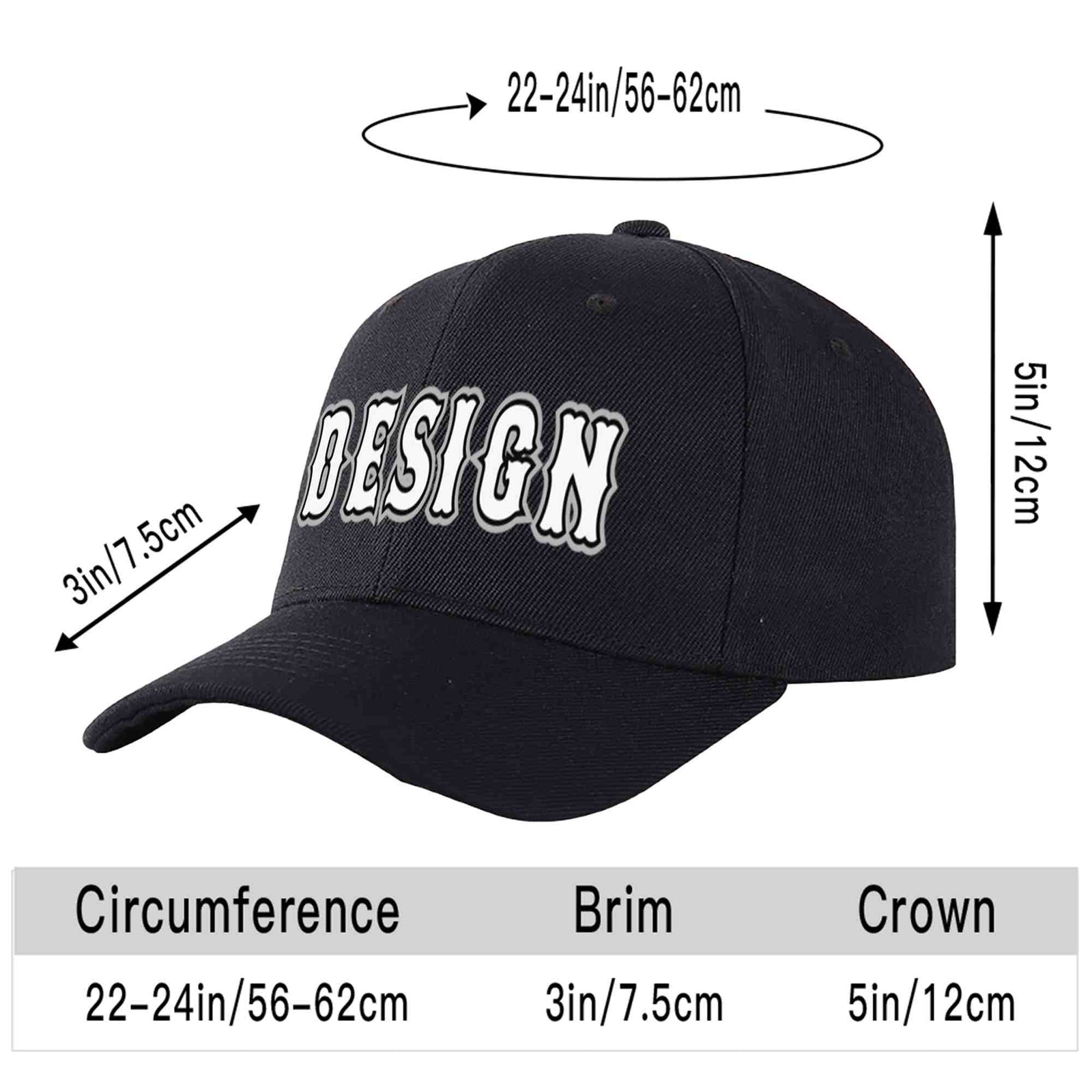 Custom Black White-Black Print Curved Eaves Sport Design Baseball Cap