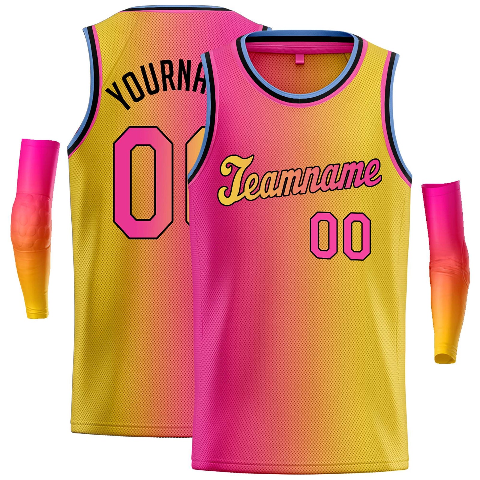 Custom Pink Yellow Black-Yellow Gradient Fashion Tops Tilted Basketball Jersey