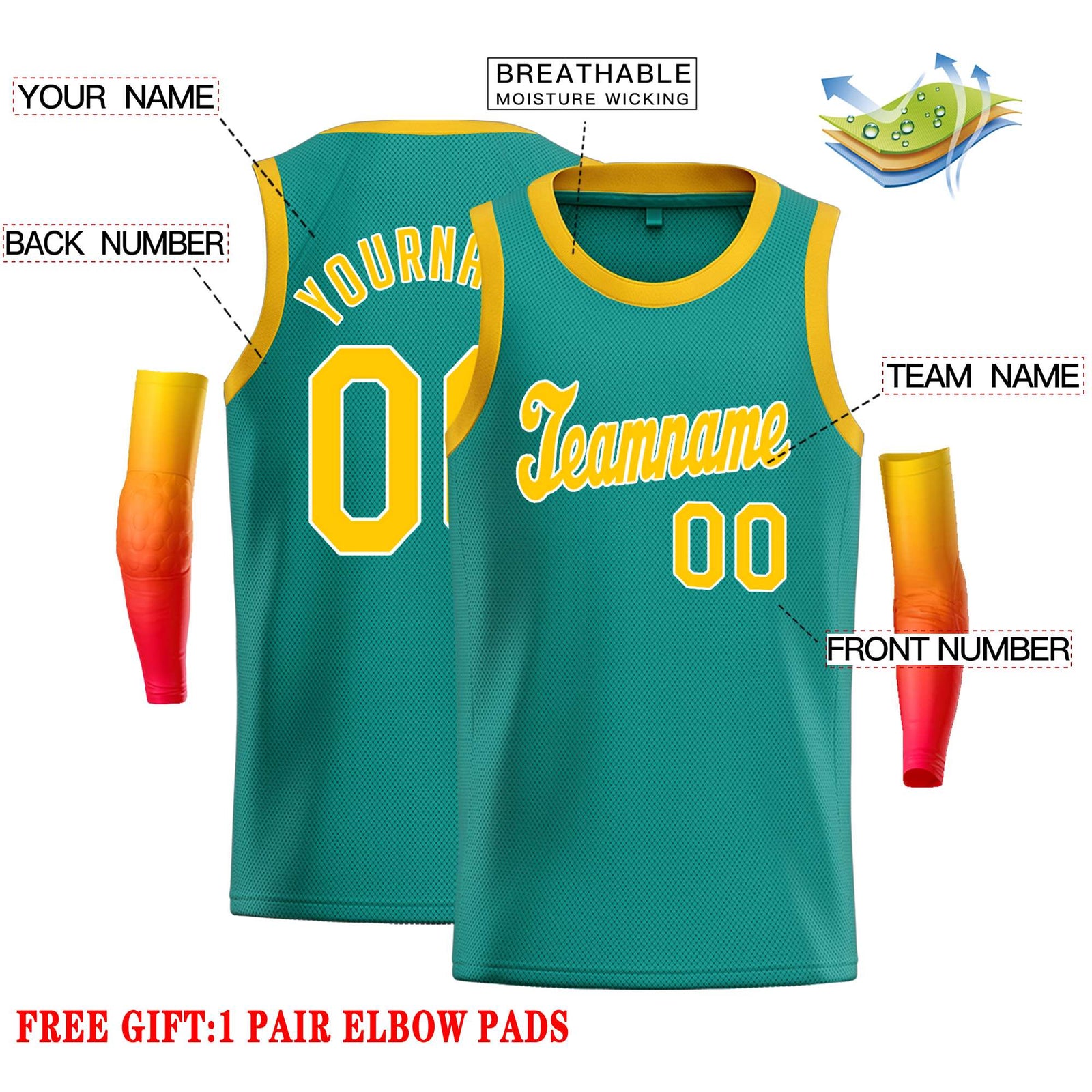 Custom Teal Yellow-White Classic Tops Casual Basketball Jersey