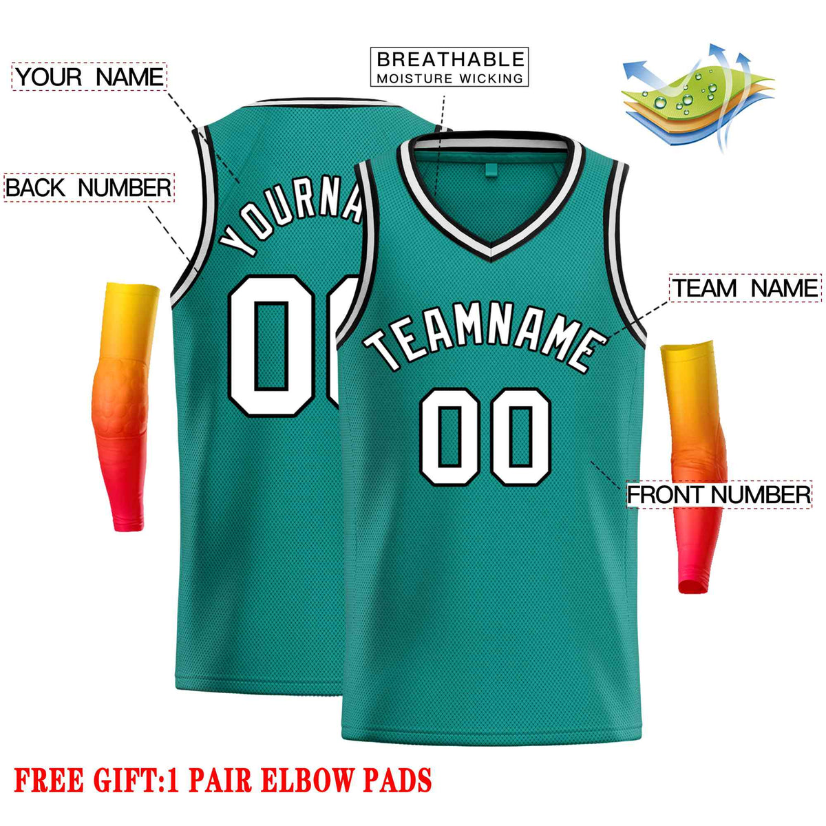 Custom Teal White-Black Classic Tops Men Casual Basketball Jersey
