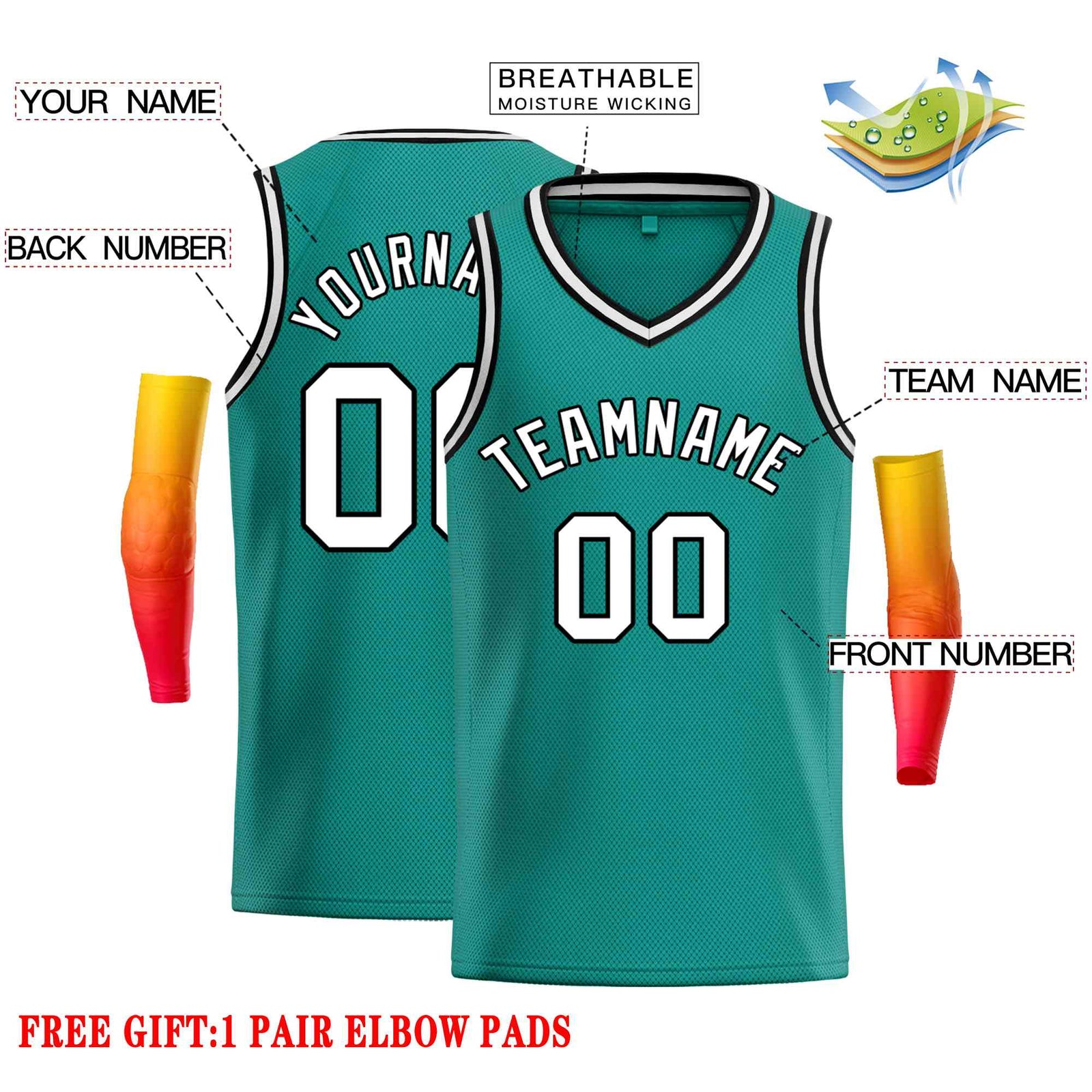 Custom Teal White-Black Classic Tops Men Casual Basketball Jersey