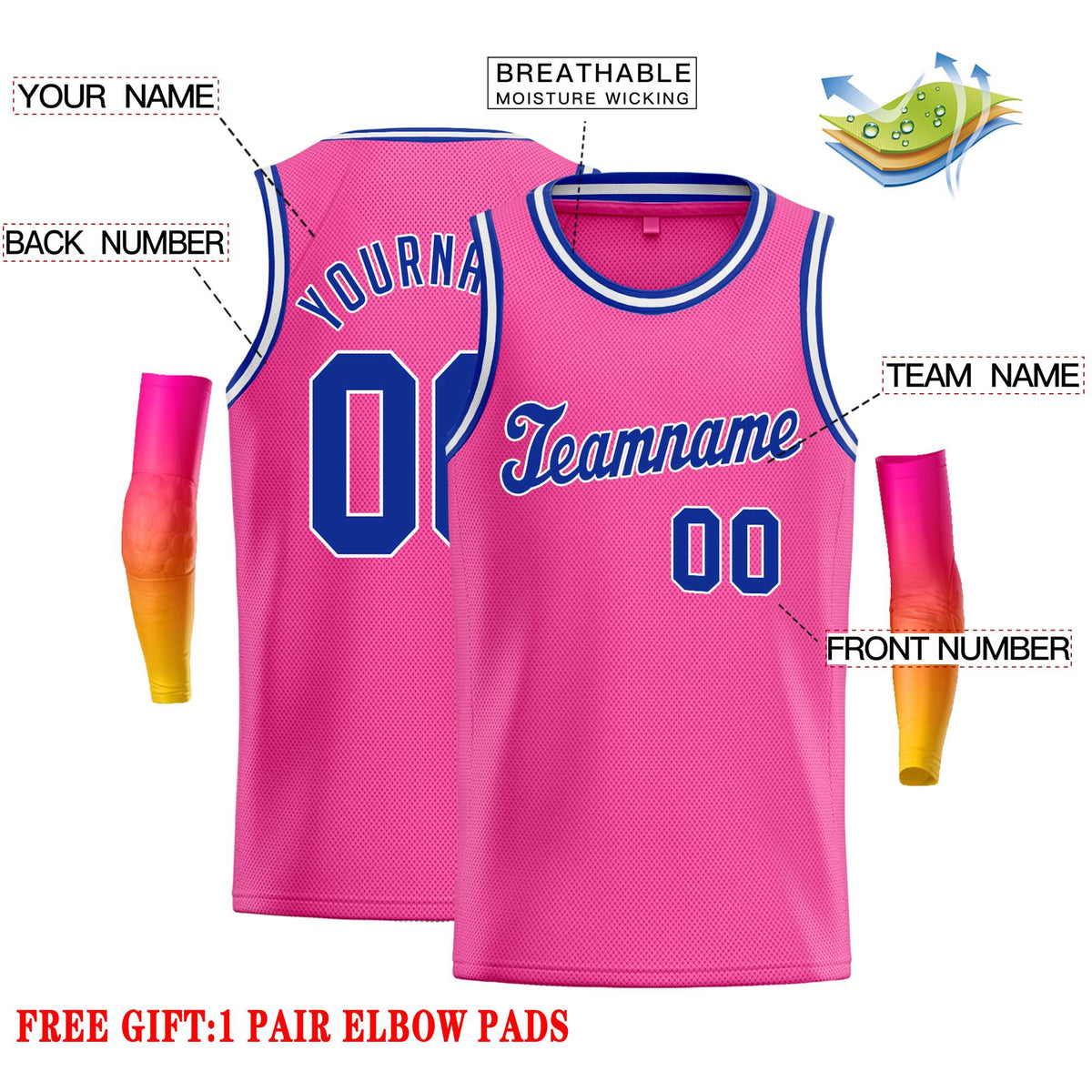 Custom Pink Royal-White Classic Tops Casual Basketball Jersey