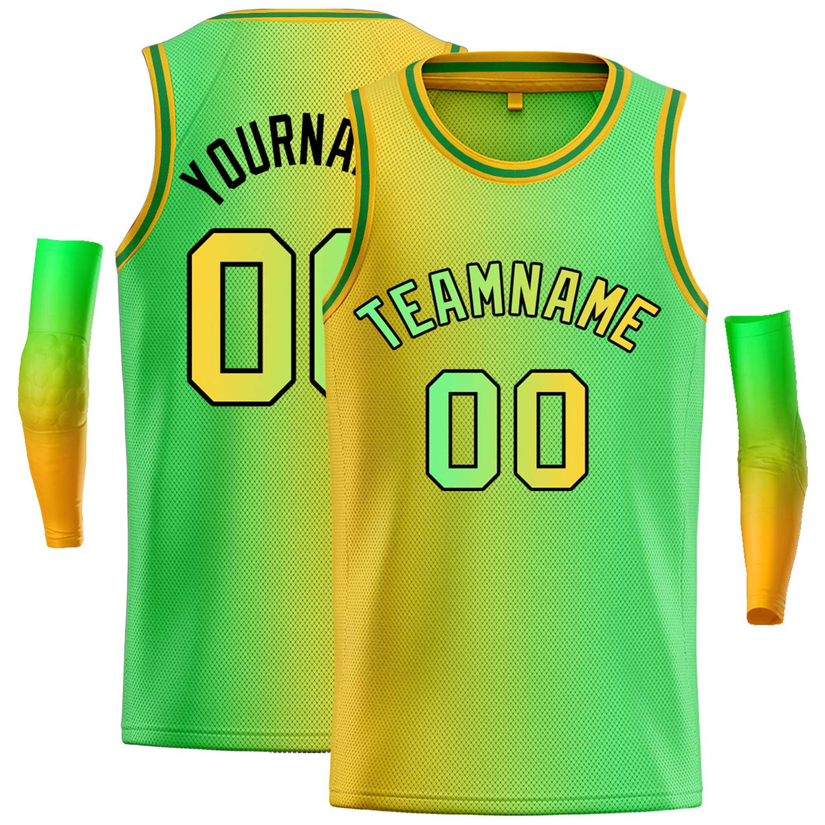 Custom Yellow Neon Green-Black Gradient Fashion Tops Bull Basketball Jersey