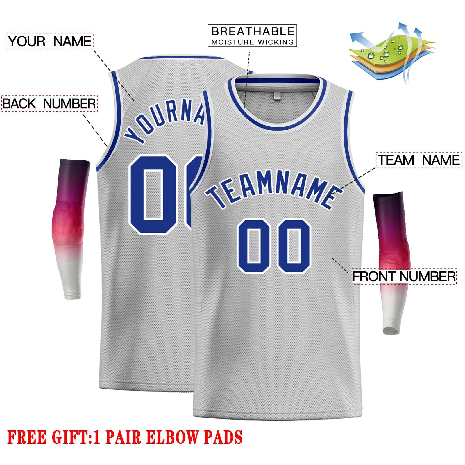Custom Gray Royal-White Classic Tops Casual Basketball Jersey
