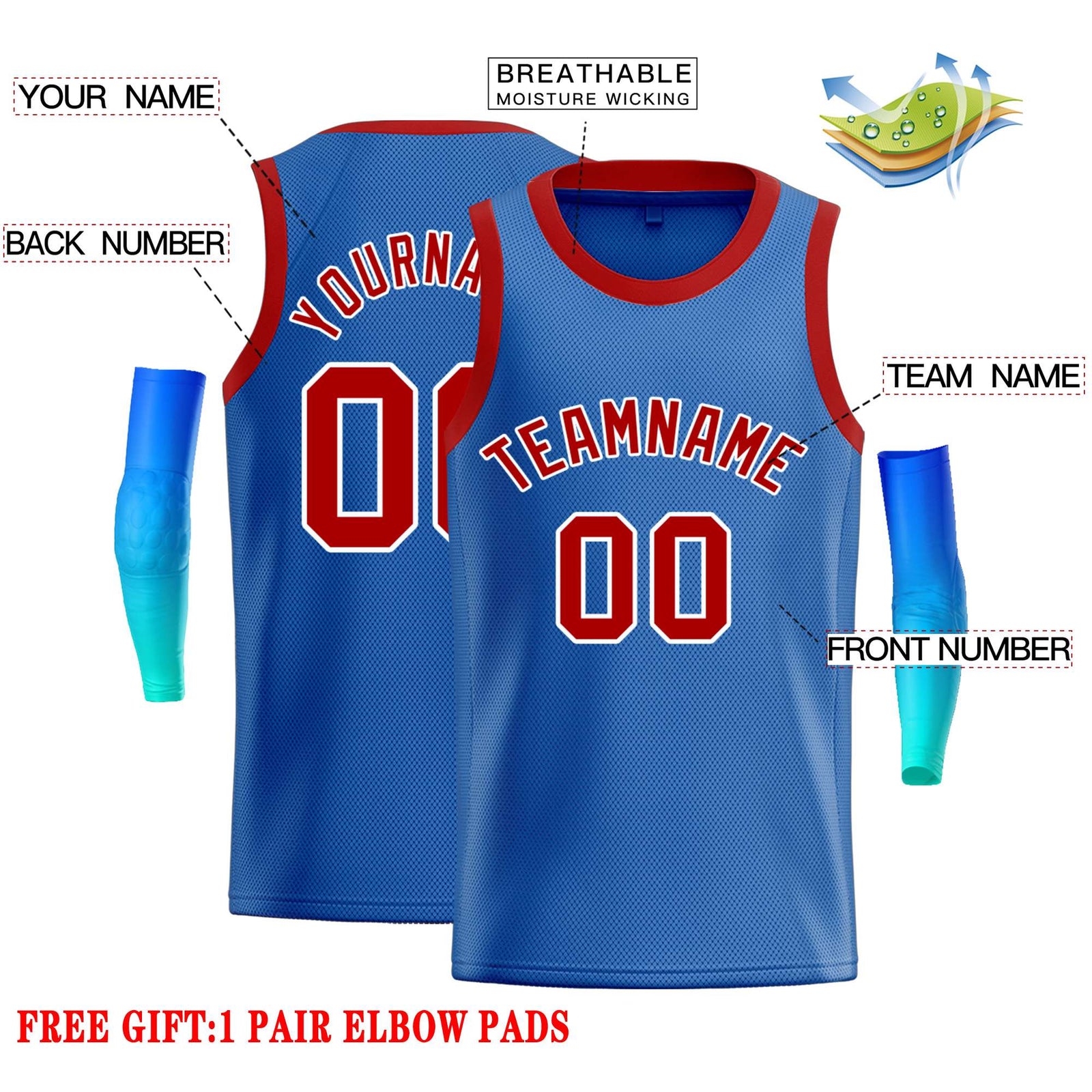 Custom Blue Red-White Classic Tops Casual Basketball Jersey