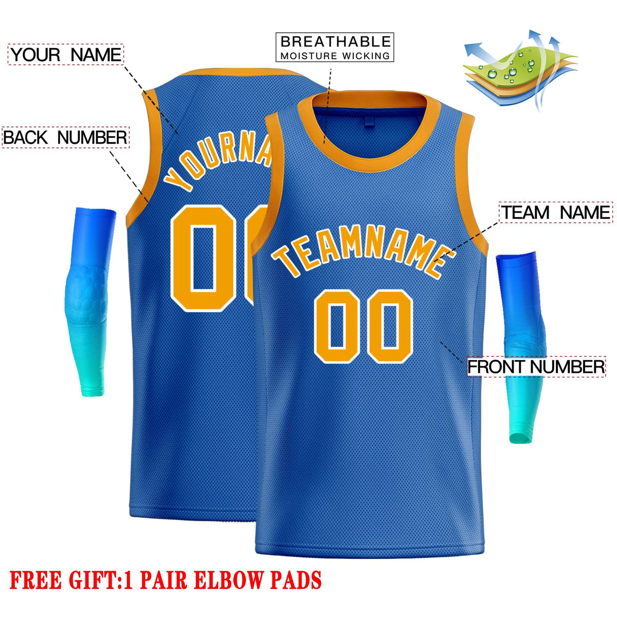 Custom Blue Yellow-White Classic Tops Casual Basketball Jersey