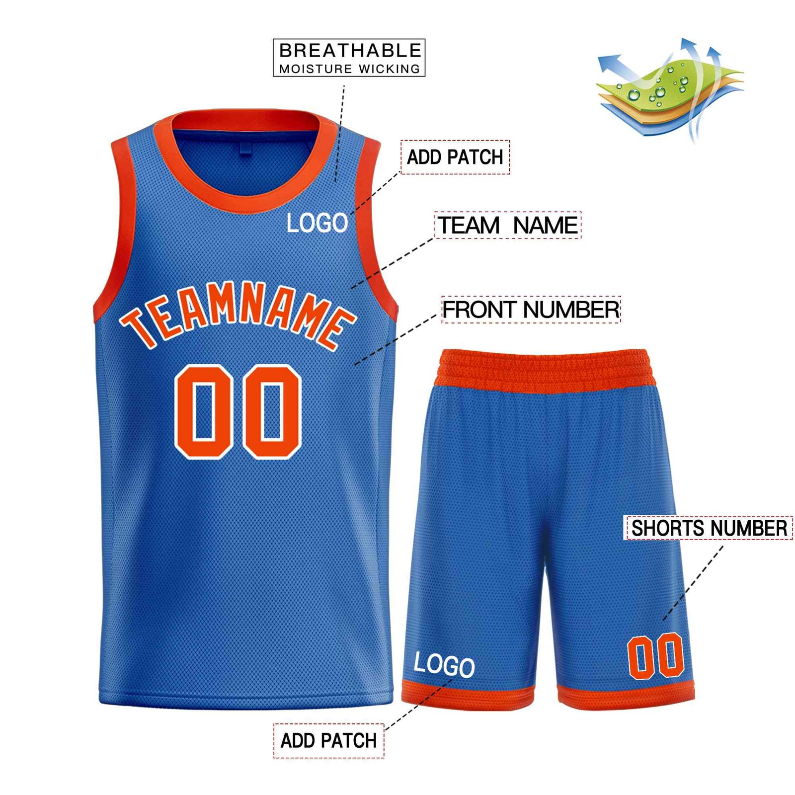 Custom Blue Orange-White Bull Classic Sets Curved Basketball Jersey