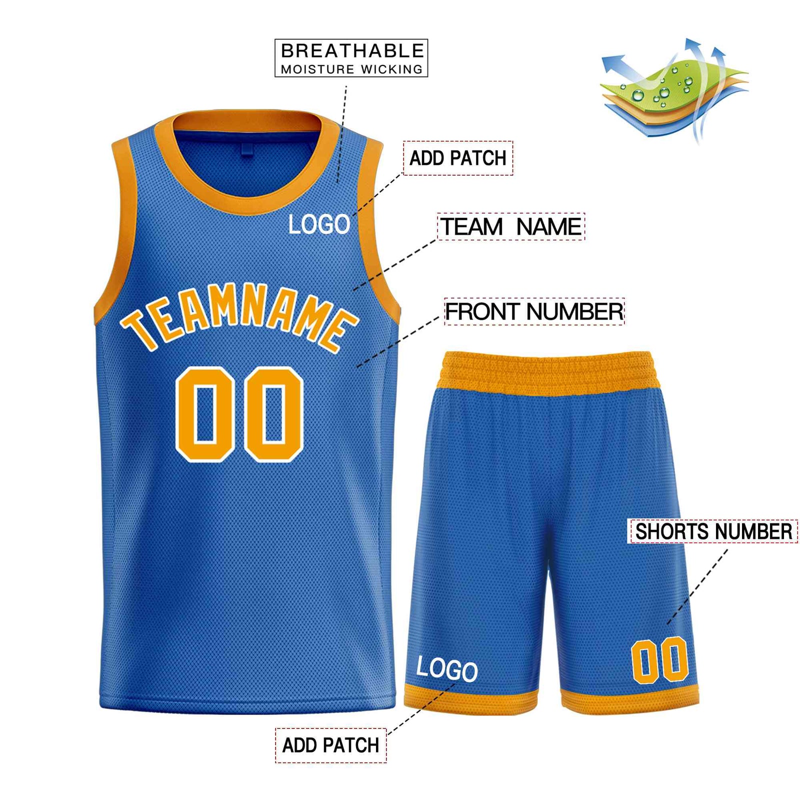 Custom Blue Yellow-White Bull Classic Sets Curved Basketball Jersey