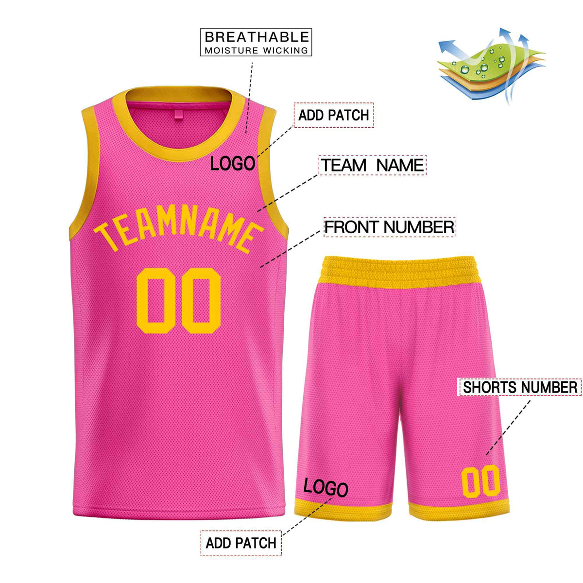 Custom Pink Yellow Classic Sets Bull Basketball Jersey