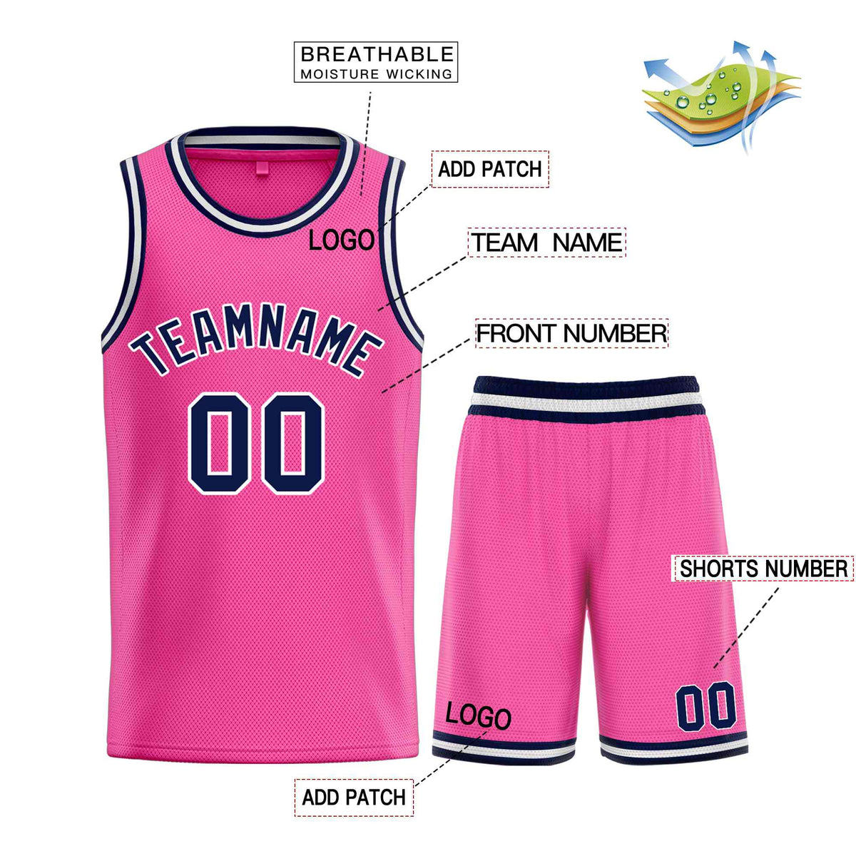Custom Pink Navy-White Classic Sets Bull Basketball Jersey