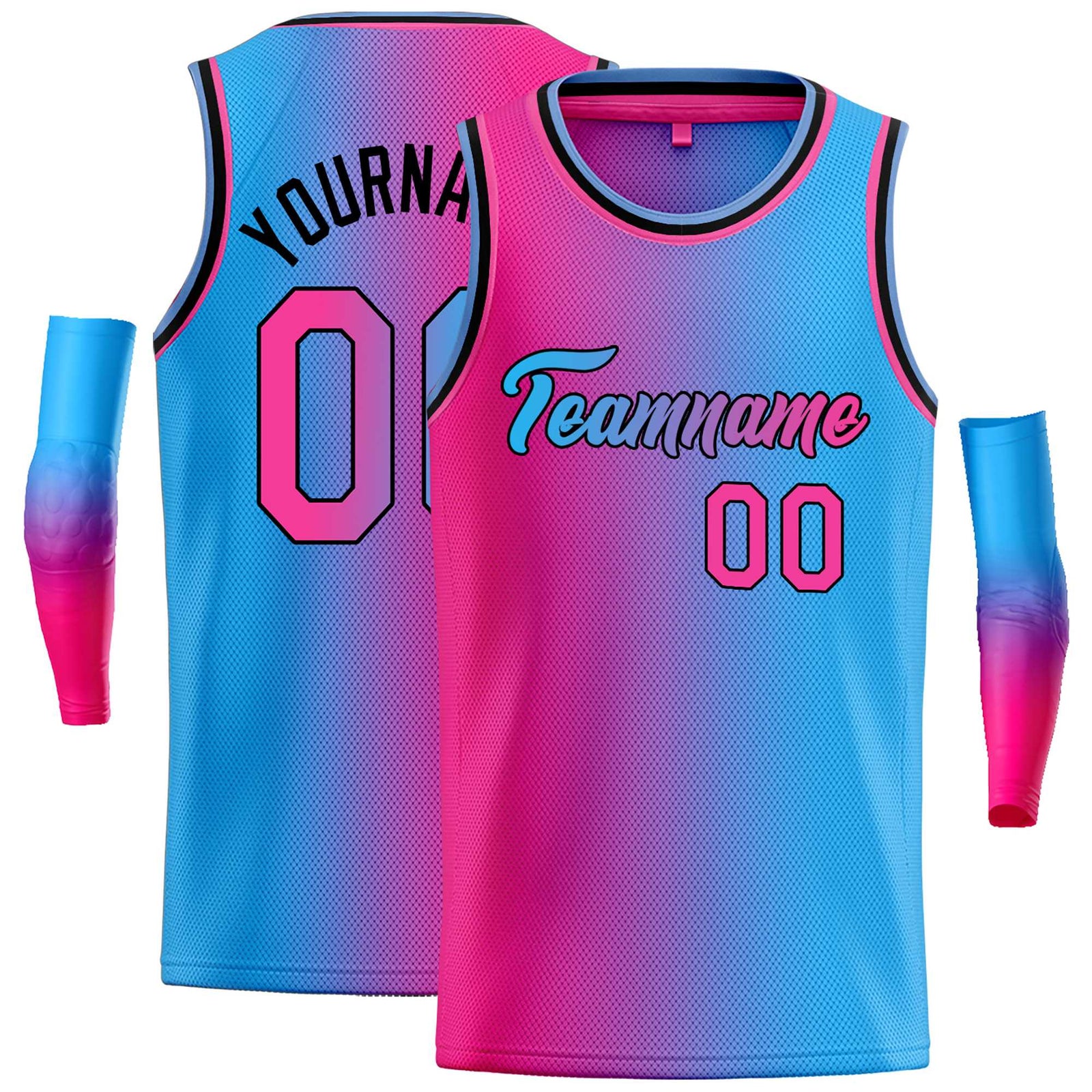 Custom Pink Blue Black-Pink Gradient Fashion Tops Heal Basketball Jersey