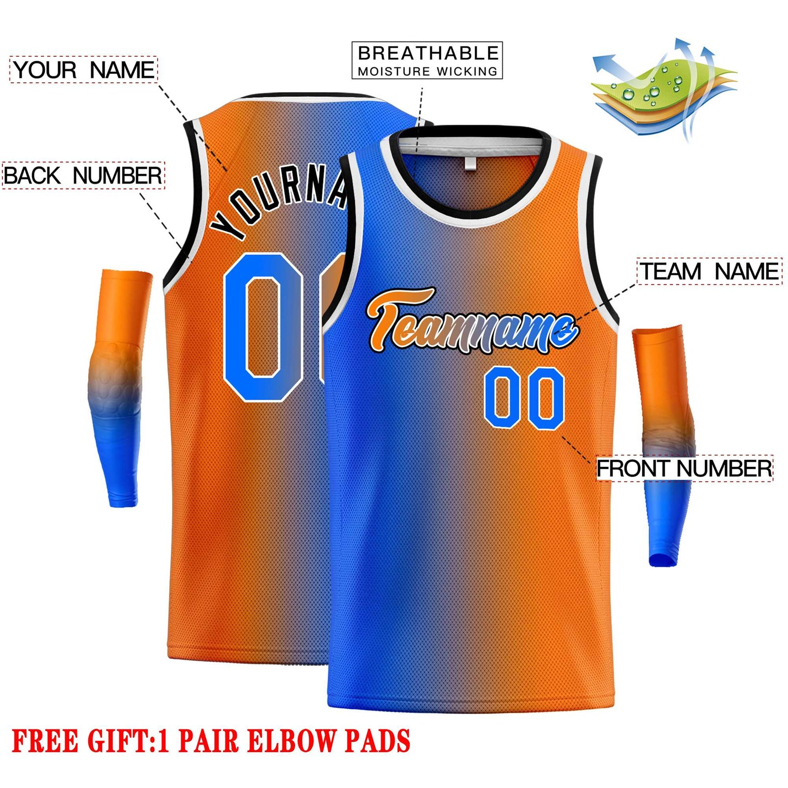Custom Blue Orange Black-Orange Gradient Fashion Tops Heal Basketball Jersey