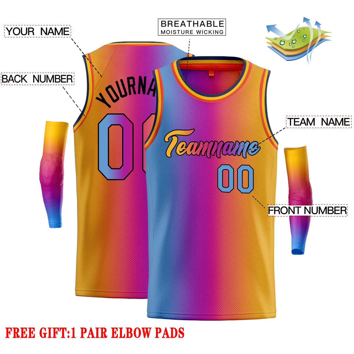 Custom Light Blue Purple Black-Orange Gradient Fashion Tops Heal Basketball Jersey