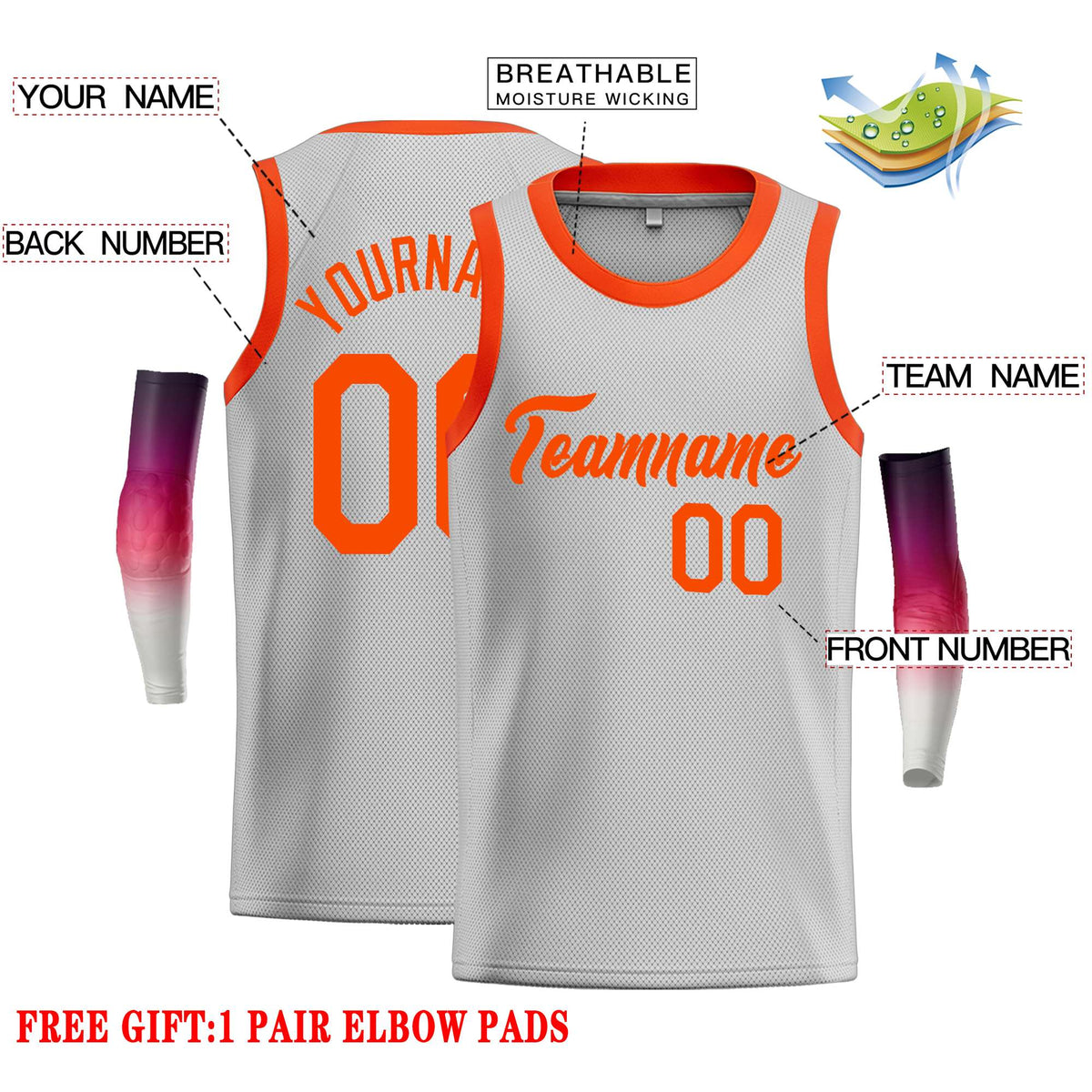 Custom Gray Orange Classic Tops Casual Basketball Jersey