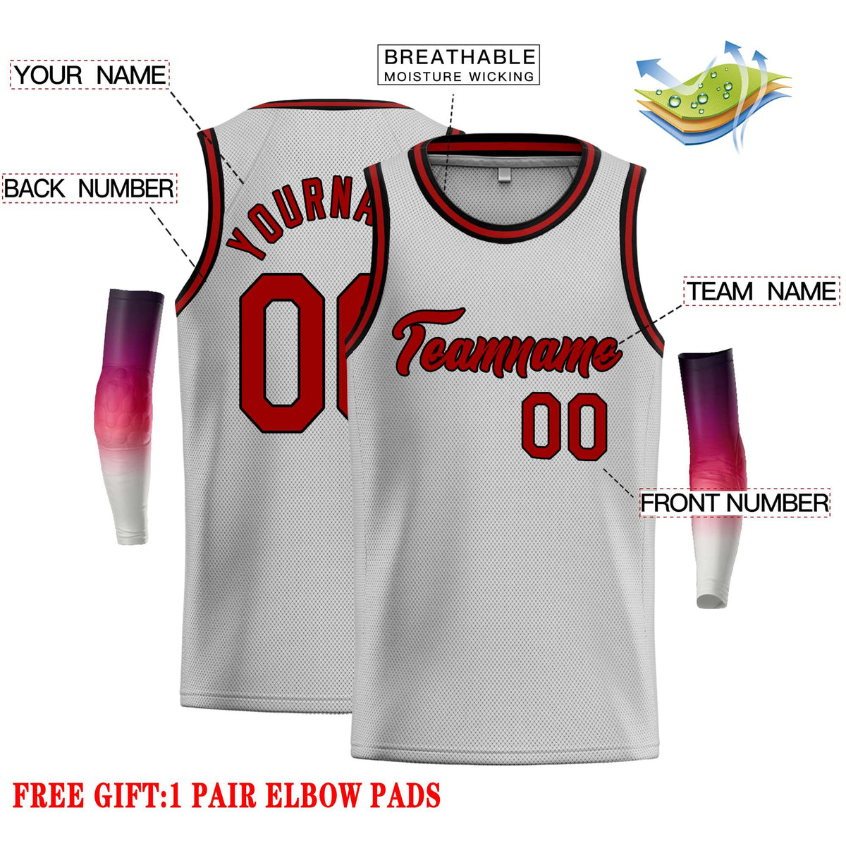 Custom Gray Maroon-Black Classic Tops Casual Basketball Jersey
