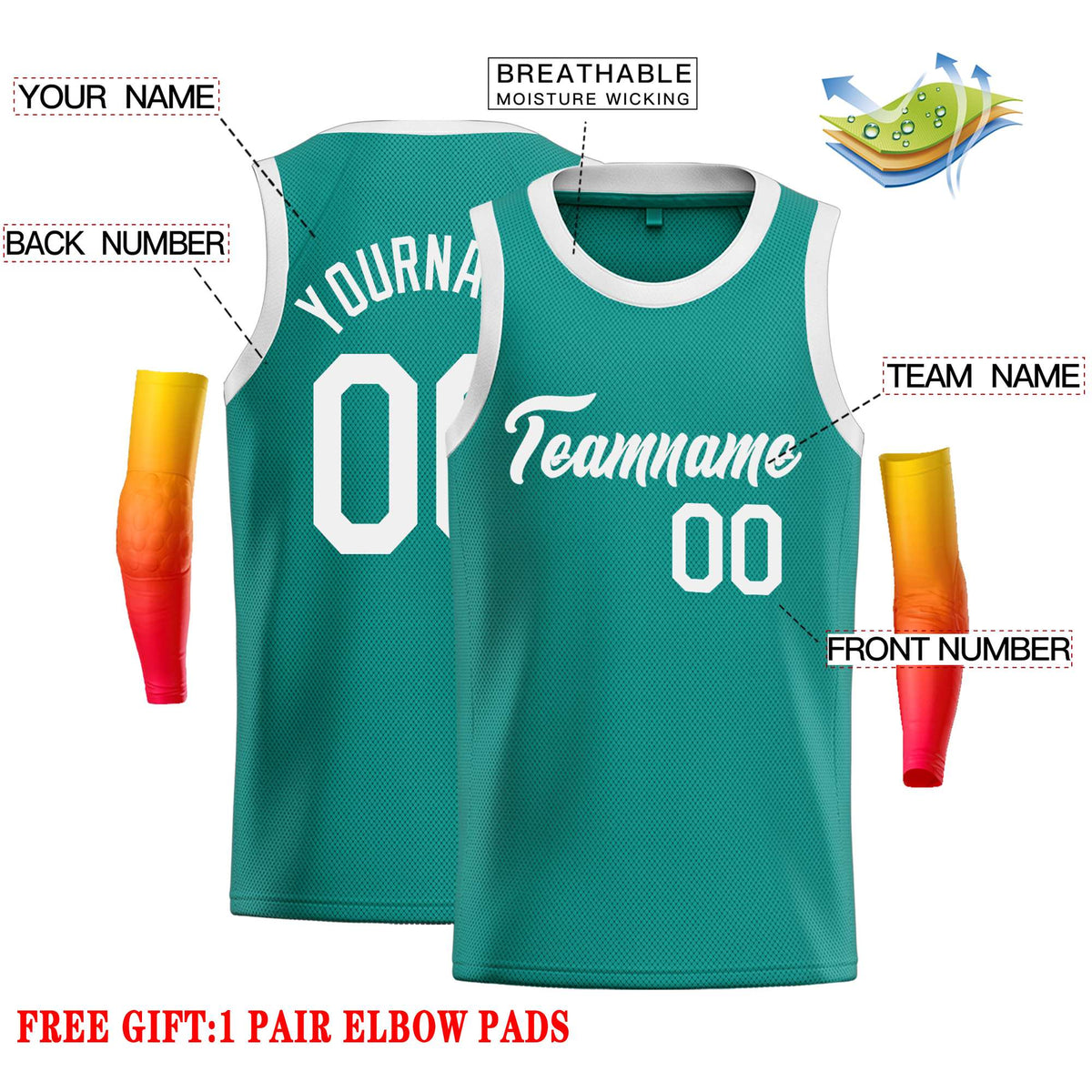 Custom Teal White Classic Tops Casual Basketball Jersey