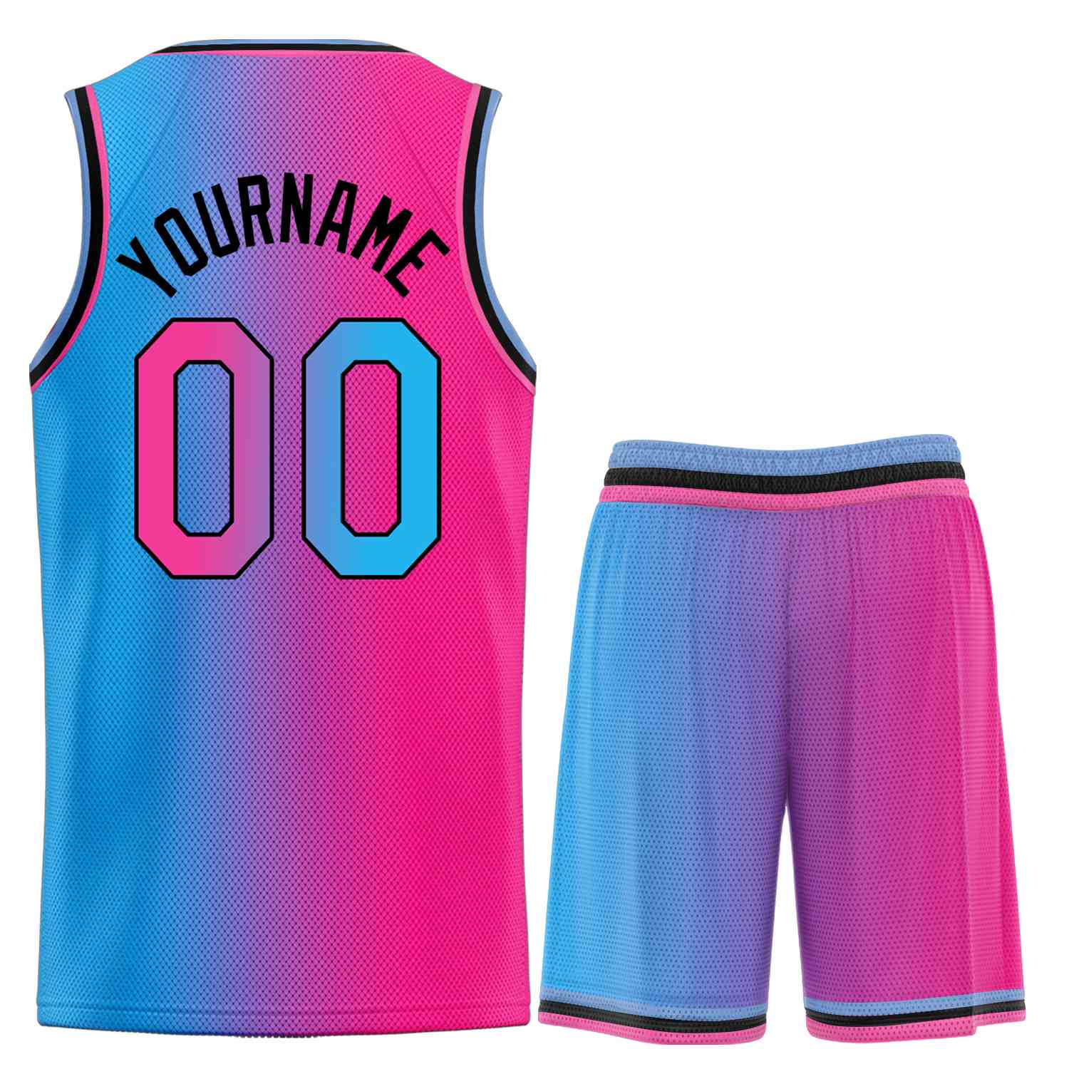 Custom Light Blue Pink-Black Heal Gradient Fashion Sports Sets Uniform Basketball Jersey