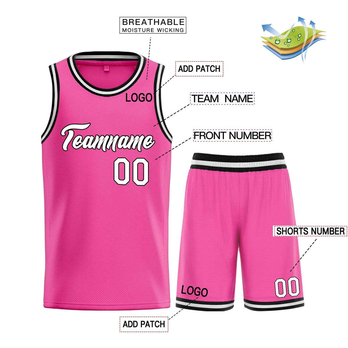 Custom Pink White-Black Heal Sports Uniform Classic Sets Basketball Jersey