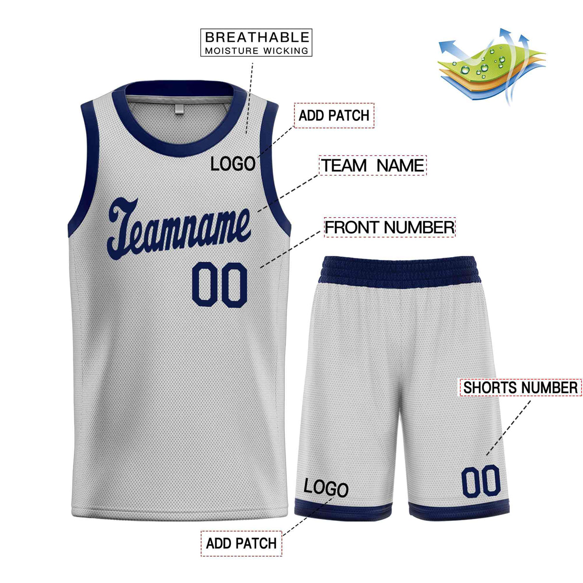 Custom Gray Navy Classic Sets Sports Uniform Basketball Jersey