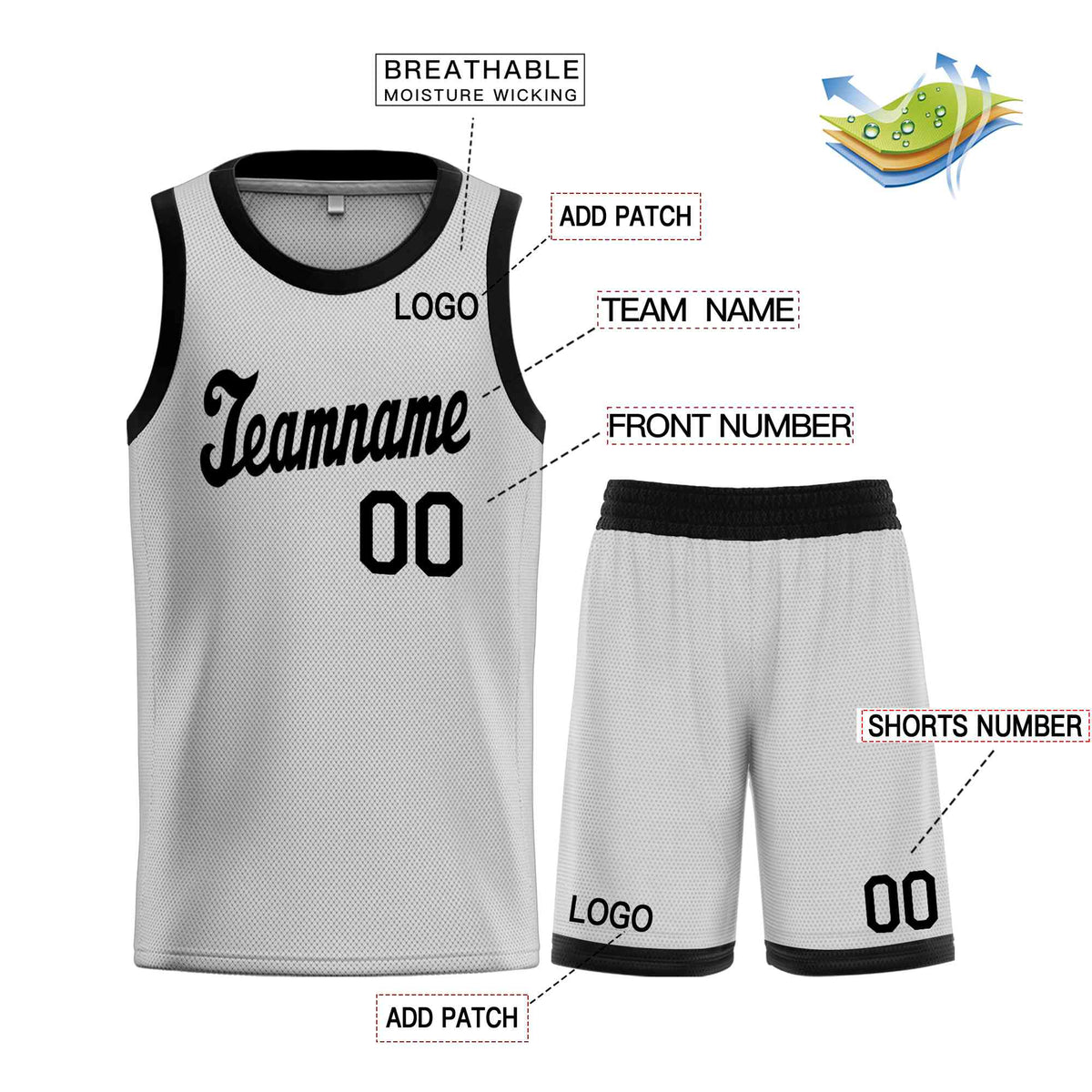 Custom Gray Black Classic Sets Sports Uniform Basketball Jersey