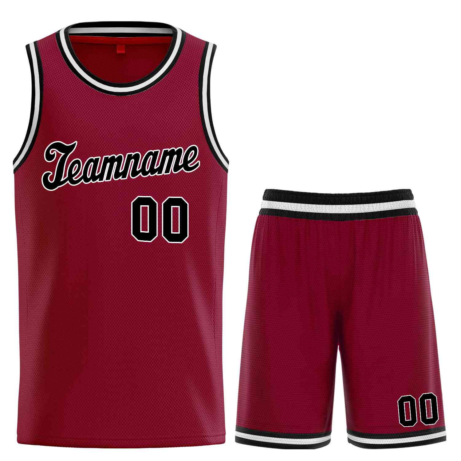 Custom Maroon Black-White Classic Sets Sports Uniform Basketball Jersey
