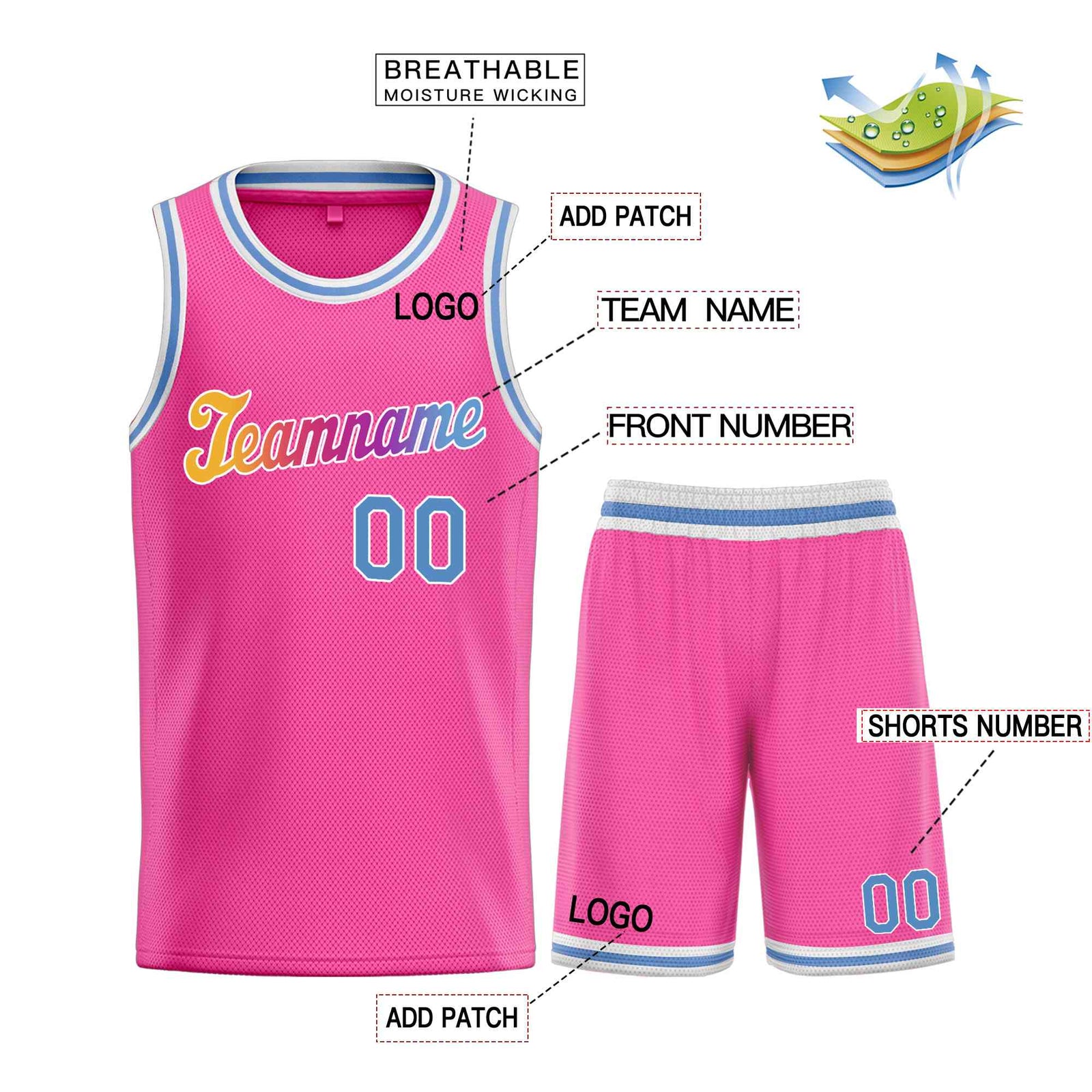 Custom Pink Powder Blue-White Classic Sets Sports Uniform Basketball Jersey