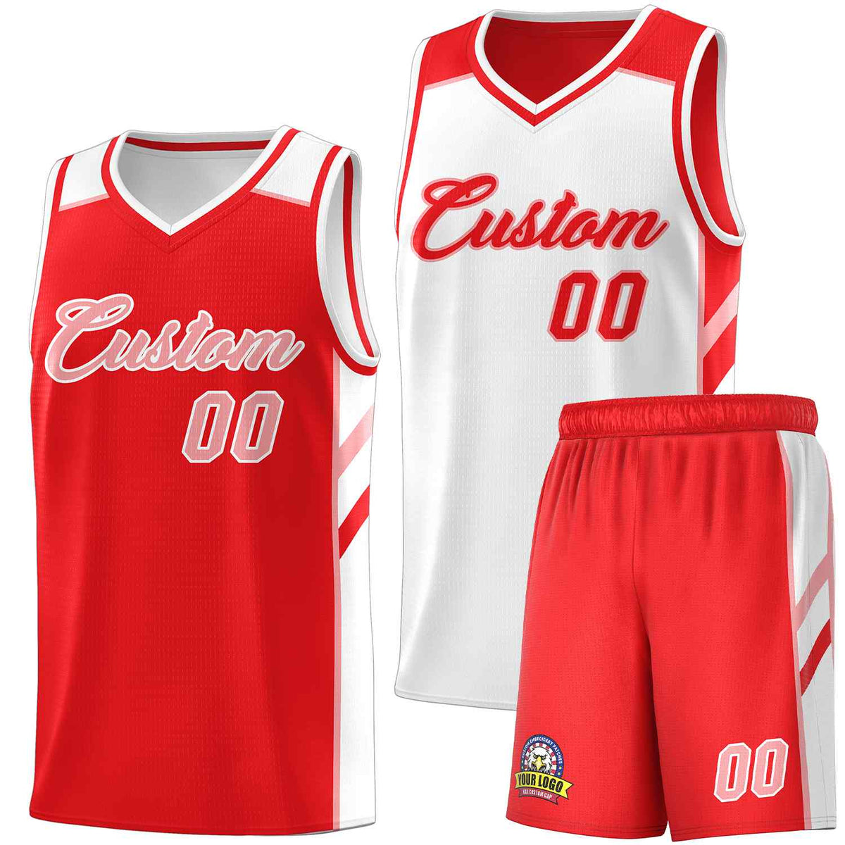 Custom Red White-Pink Double Side Sets Men Basketball Jersey