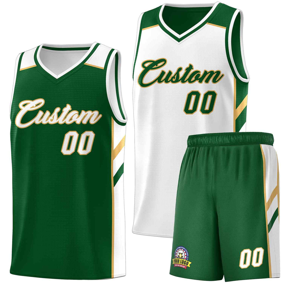 Custom Green White Double Side Sets Men Basketball Jersey