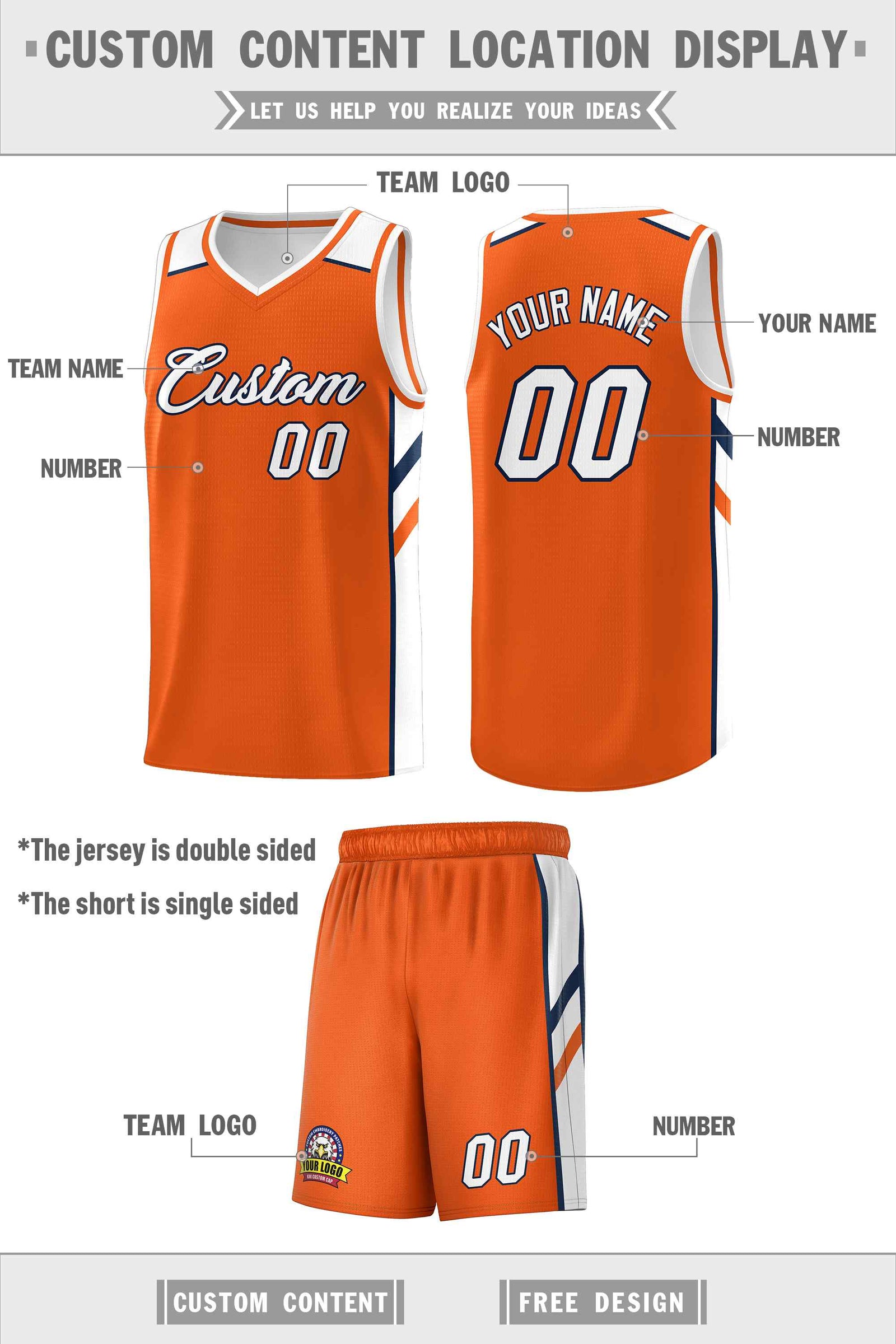 Custom Orange White Double Side Sets Men Basketball Jersey
