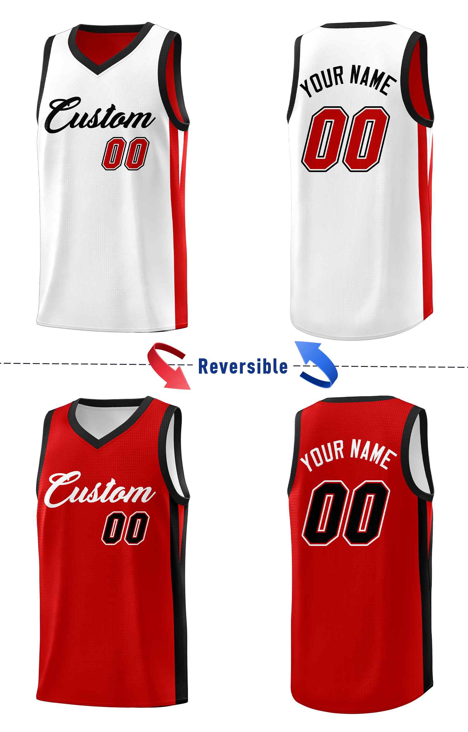 Custom White Red-Black Double Side Sets Men Basketball Jersey