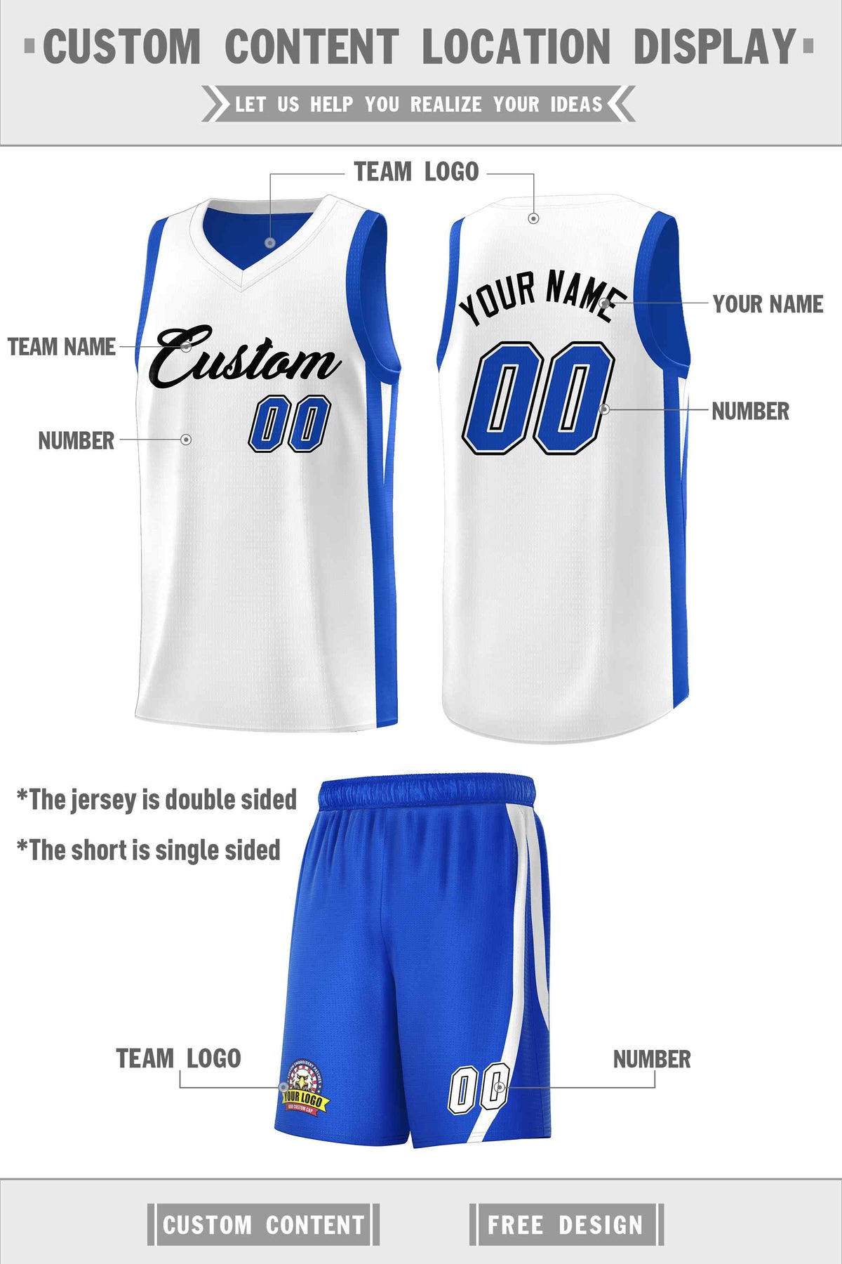 Custom Royal White-Black Double Side Sets Men Basketball Jersey