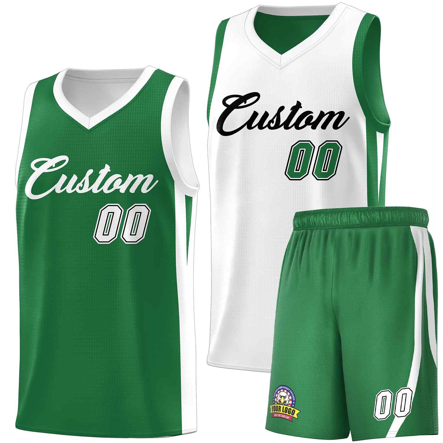 Custom Green White-Black Double Side Sets Men Basketball Jersey
