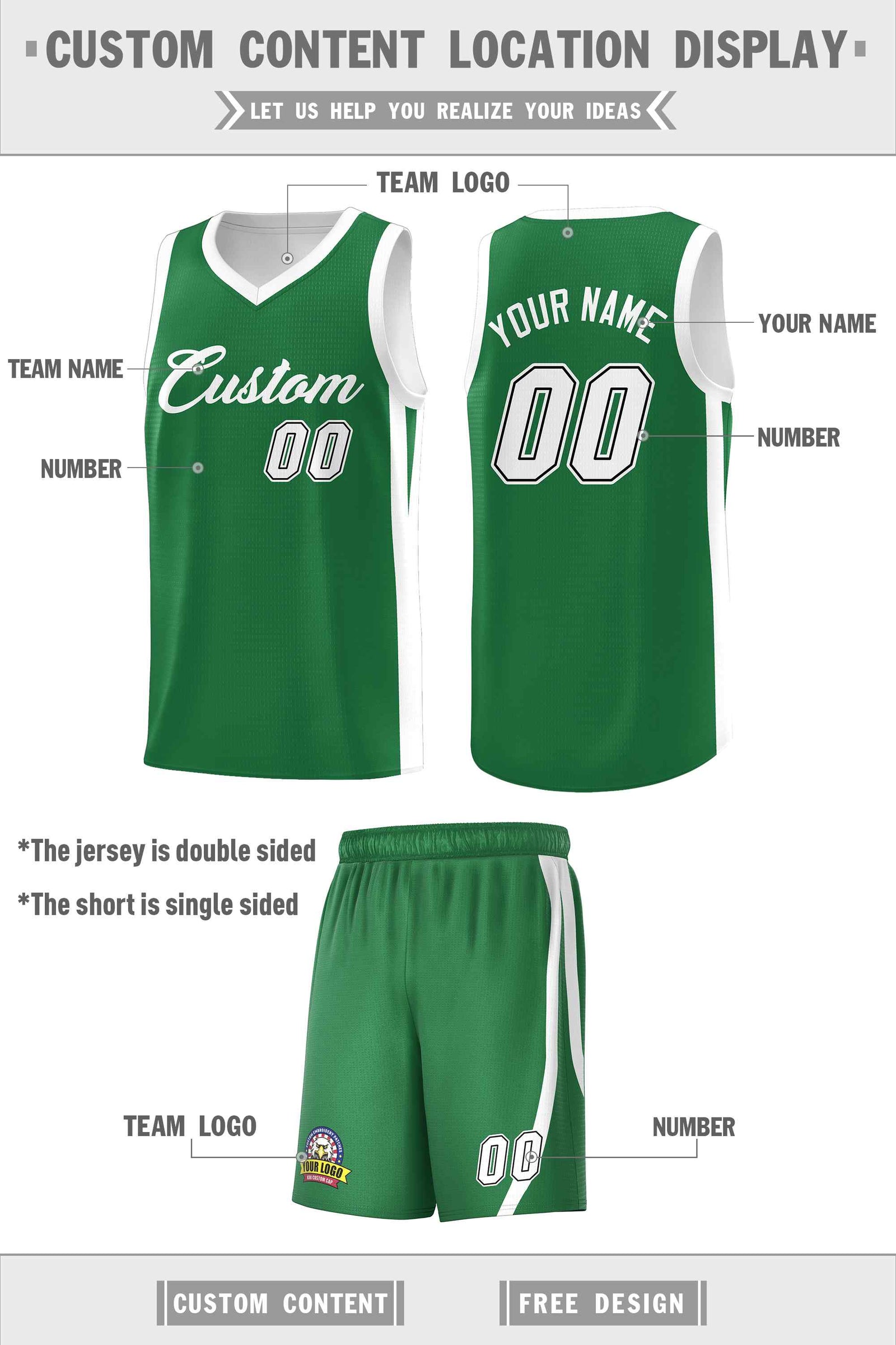 Custom Green White-Black Double Side Sets Men Basketball Jersey