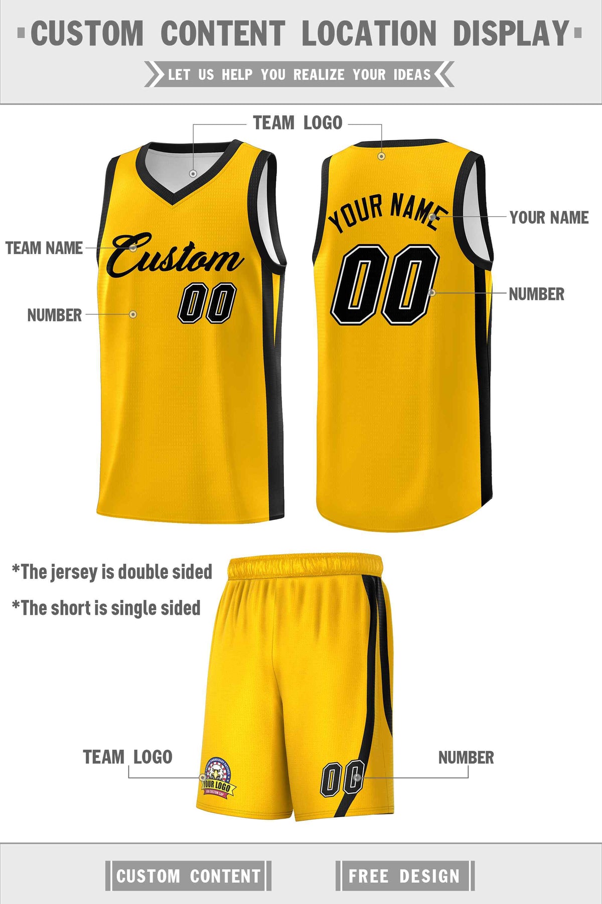 Custom White Yellow Double Side Sets Men Basketball Jersey