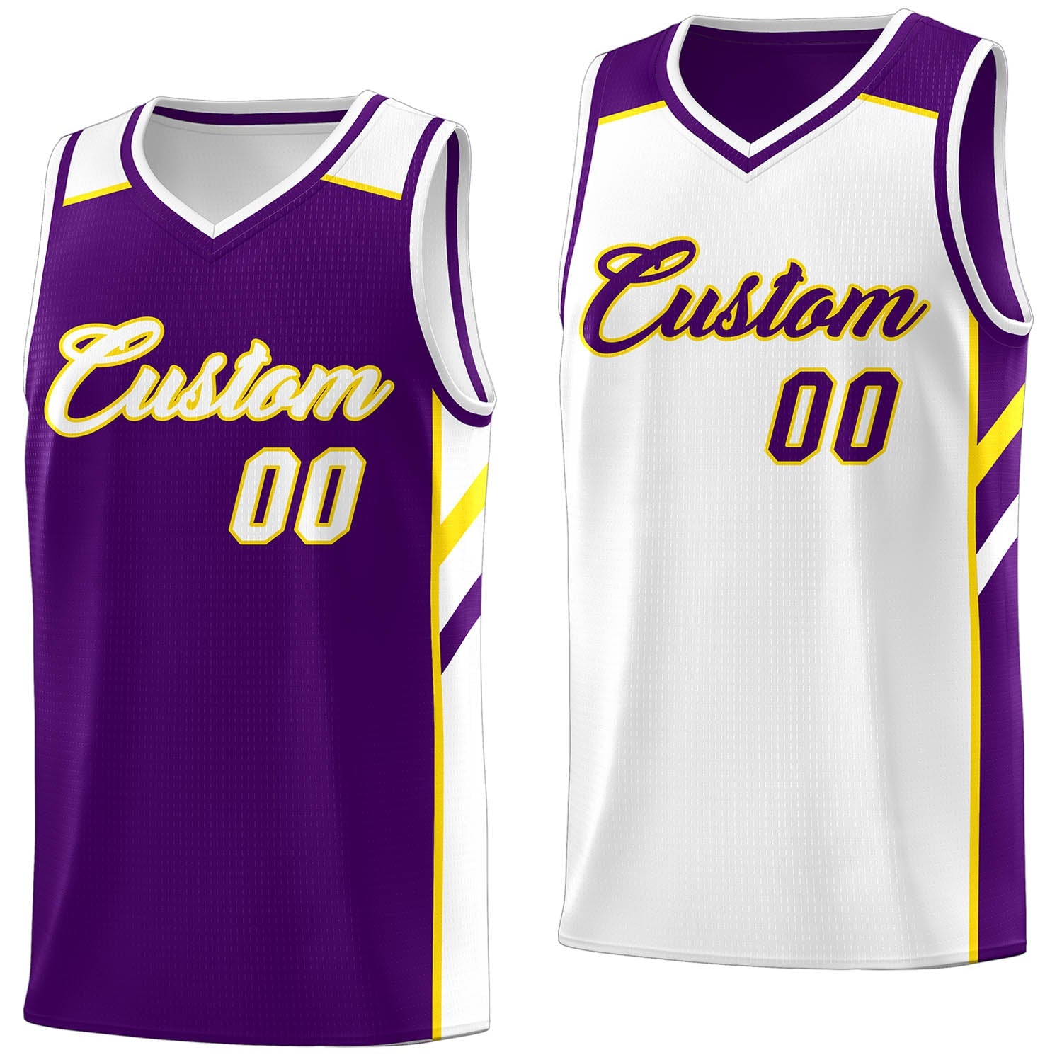 Custom Purple White-Yellow Double Side Tops Casual Basketball Jersey