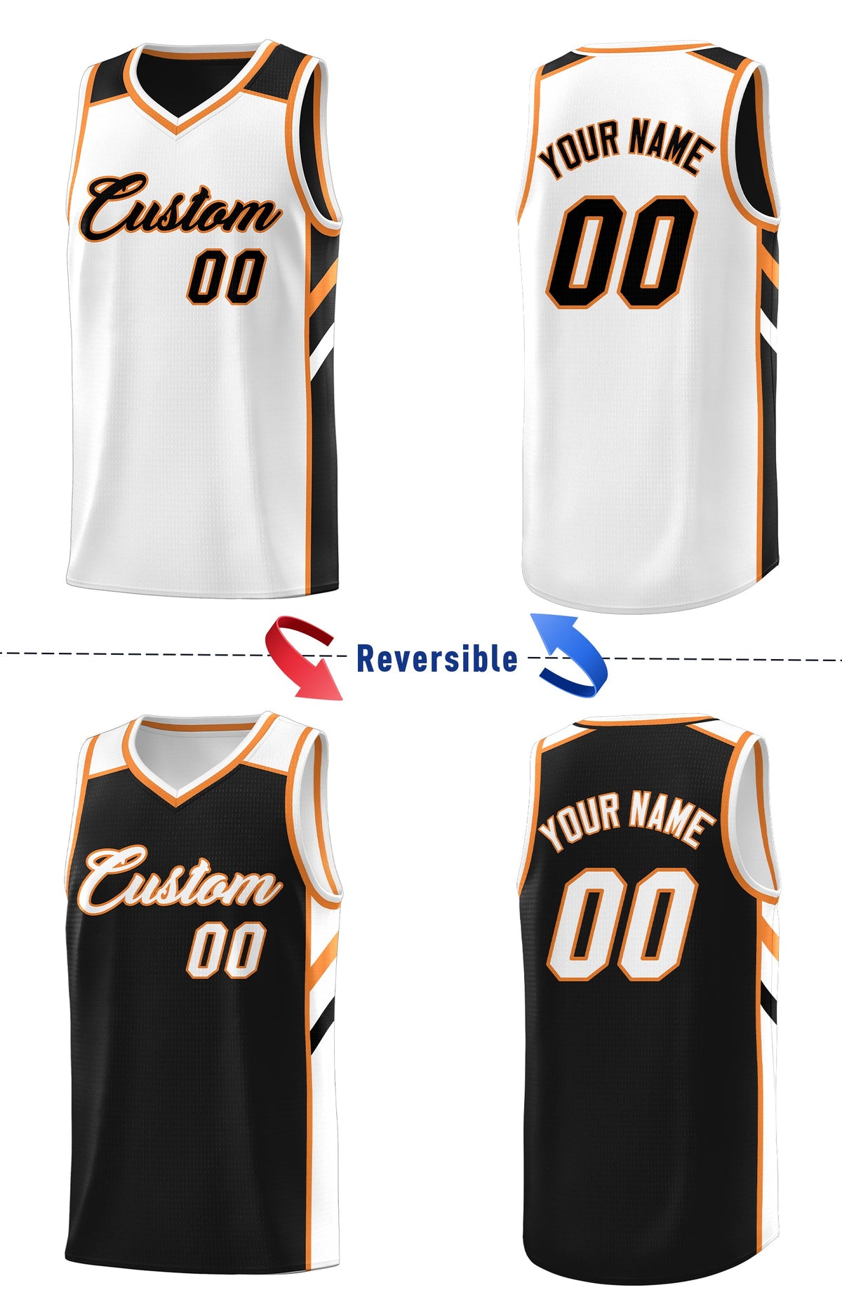 Custom Black White Double Side Tops Casual Basketball Jersey