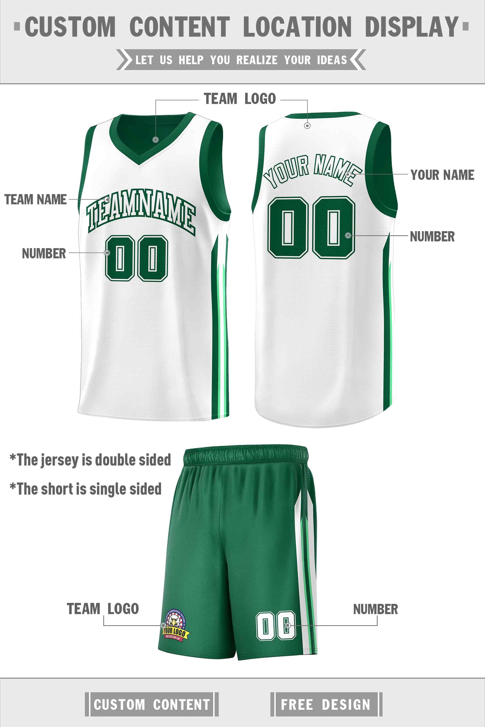 Custom Green White Double Side Sets Men Basketball Jersey