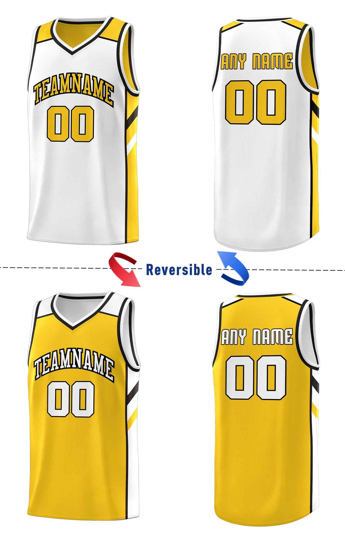 Custom Yellow White Double Side Sets Men Basketball Jersey