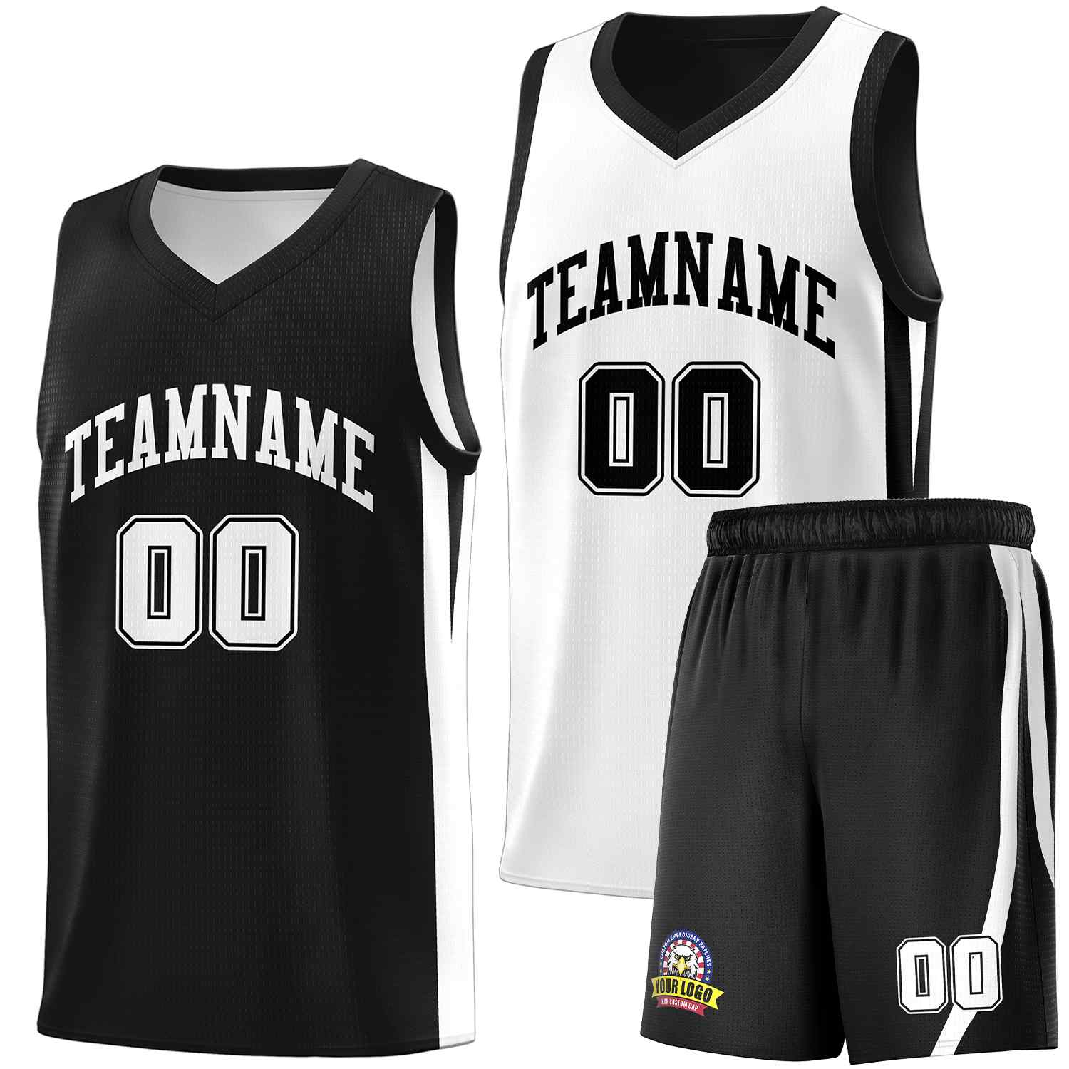 Custom Black White Double Side Sets Men Basketball Jersey