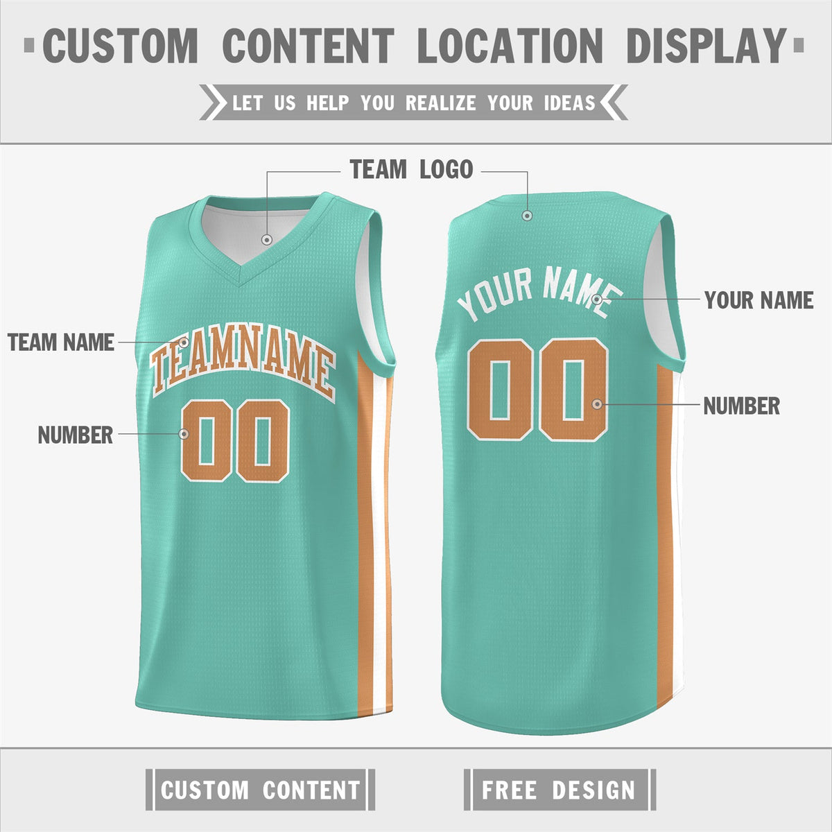 Custom Light Green White Khaki Double Side Tops Basketball Jersey