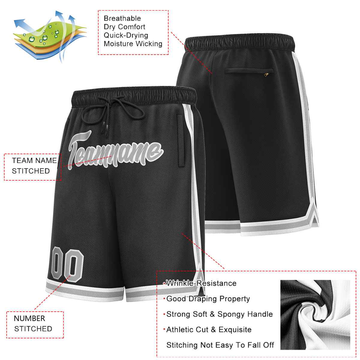 Custom Black Gray-White Sport Basketball Shorts