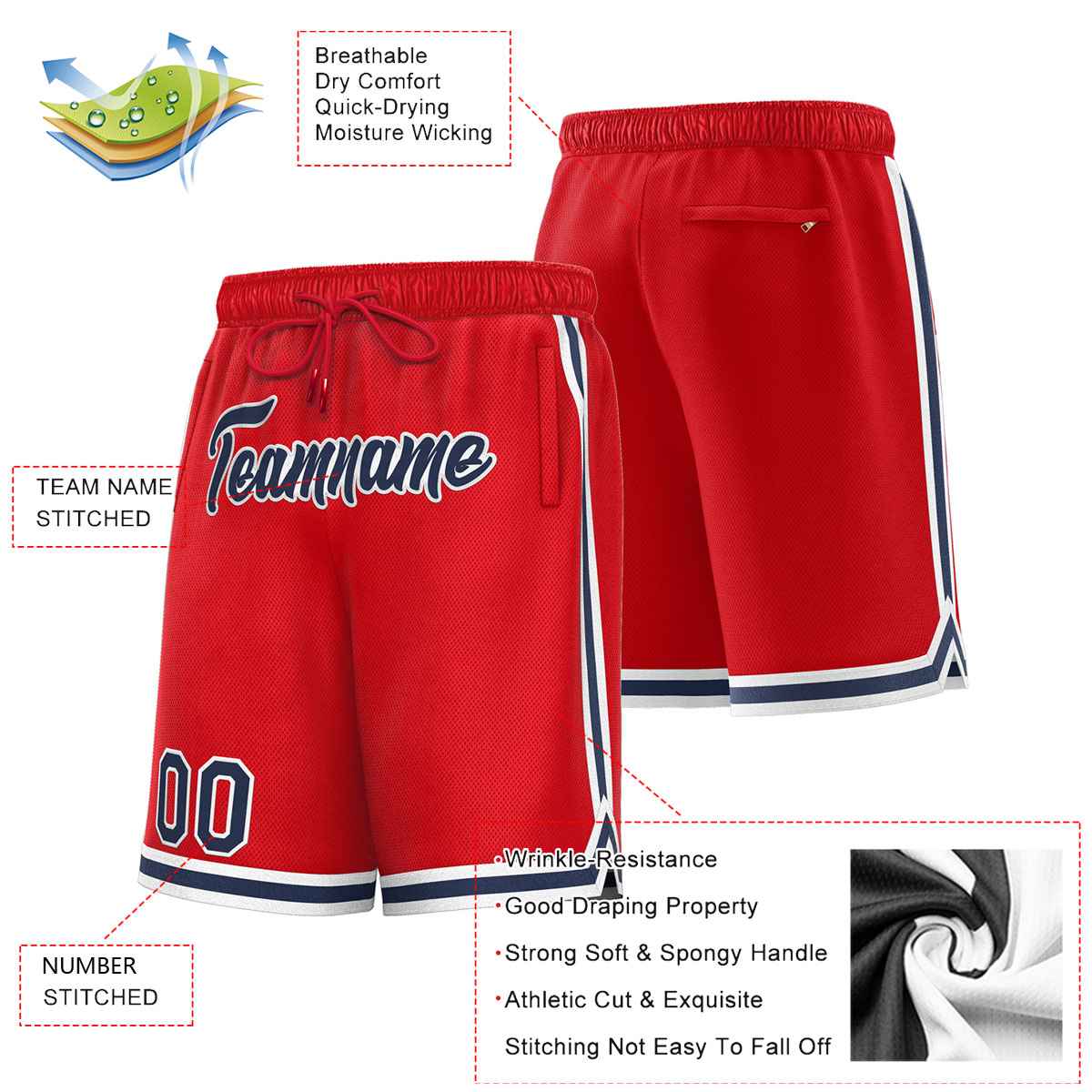 Custom Red Navy-White Sport Basketball Shorts