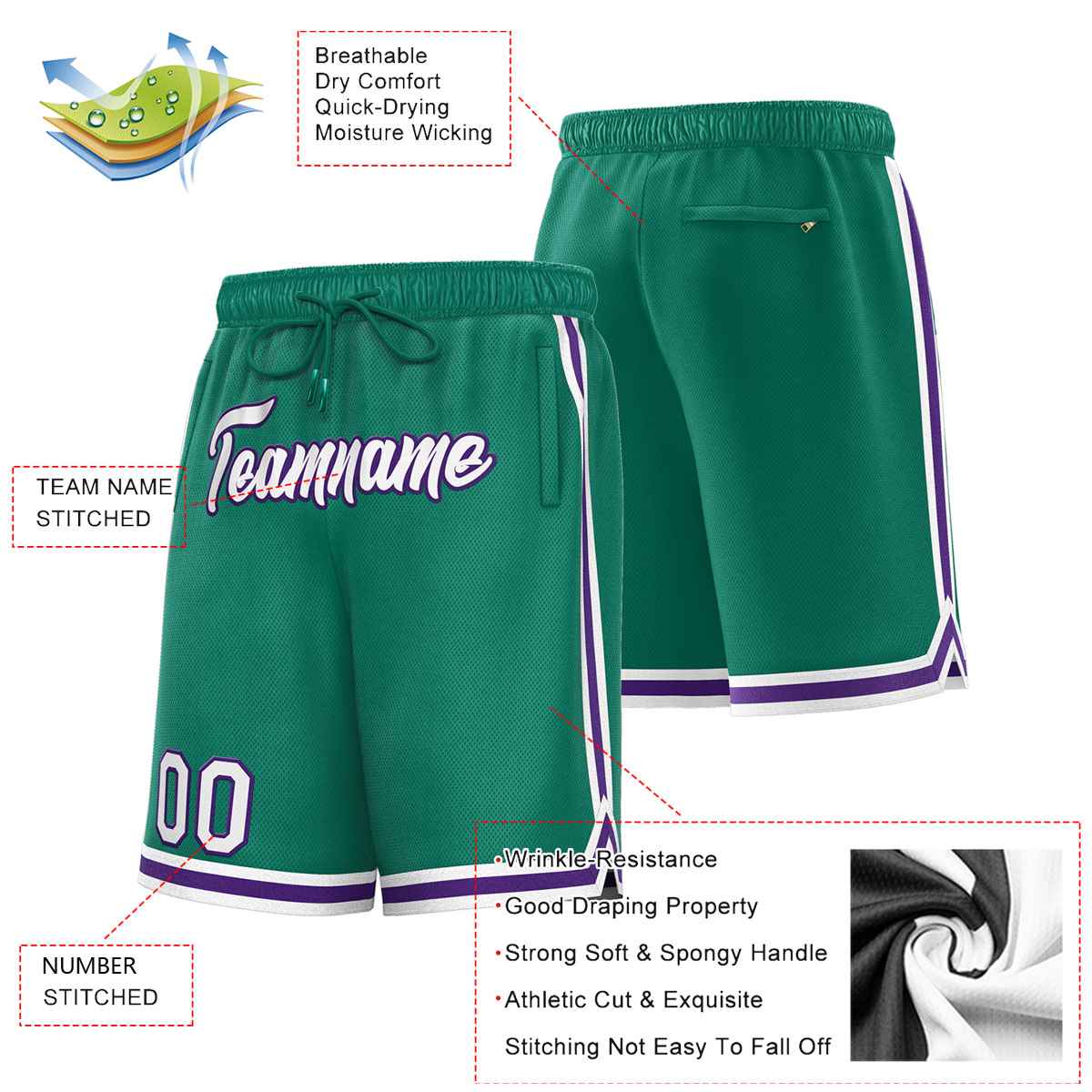 Custom Green White-Purple Sport Basketball Shorts