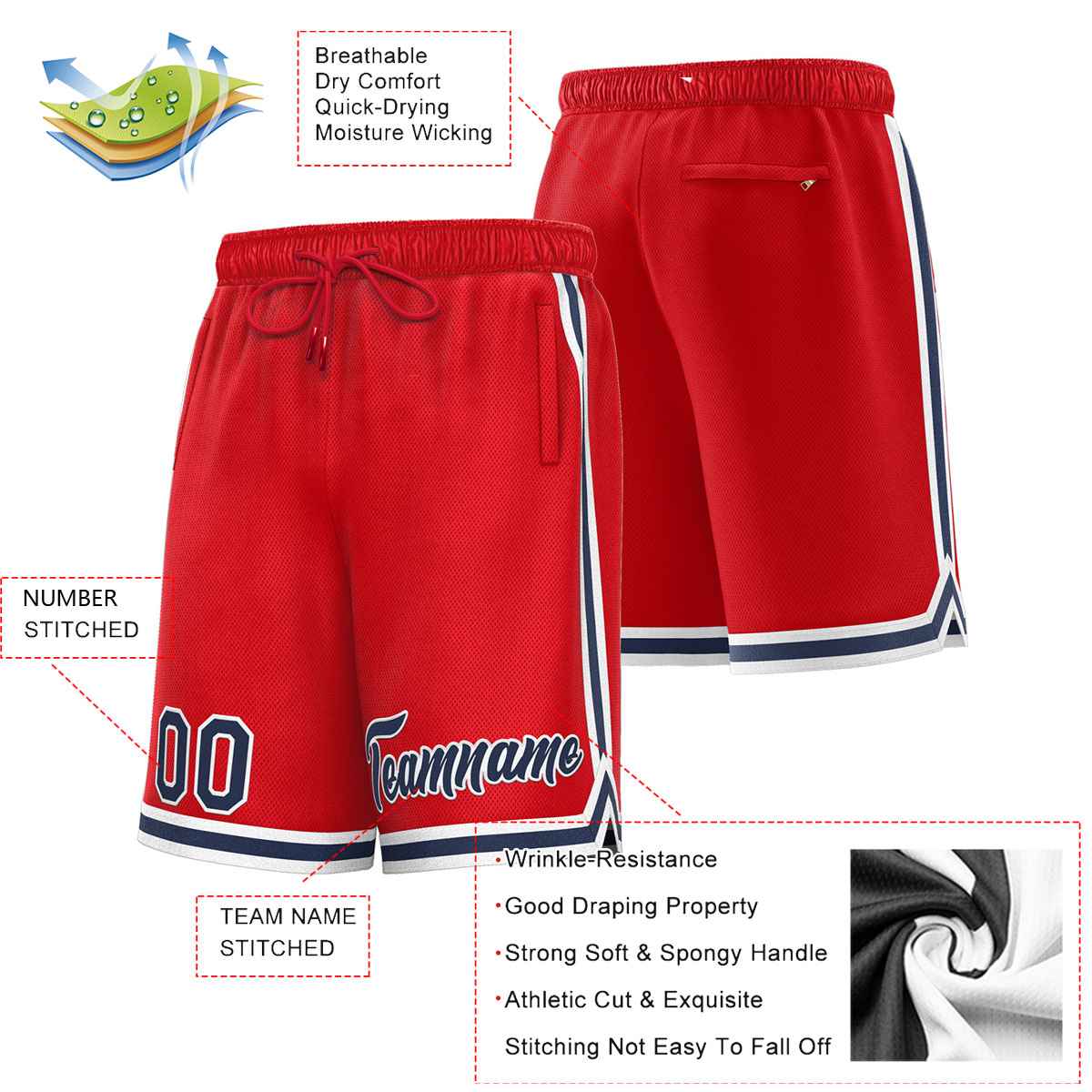 Custom Red Navy-White Sport Basketball Shorts