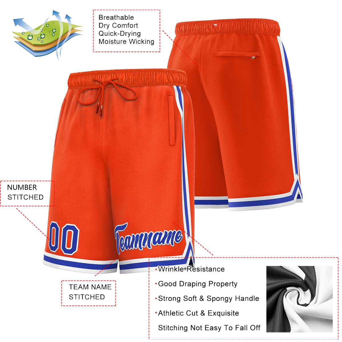 Custom Orange Royal-White Sport Basketball Shorts