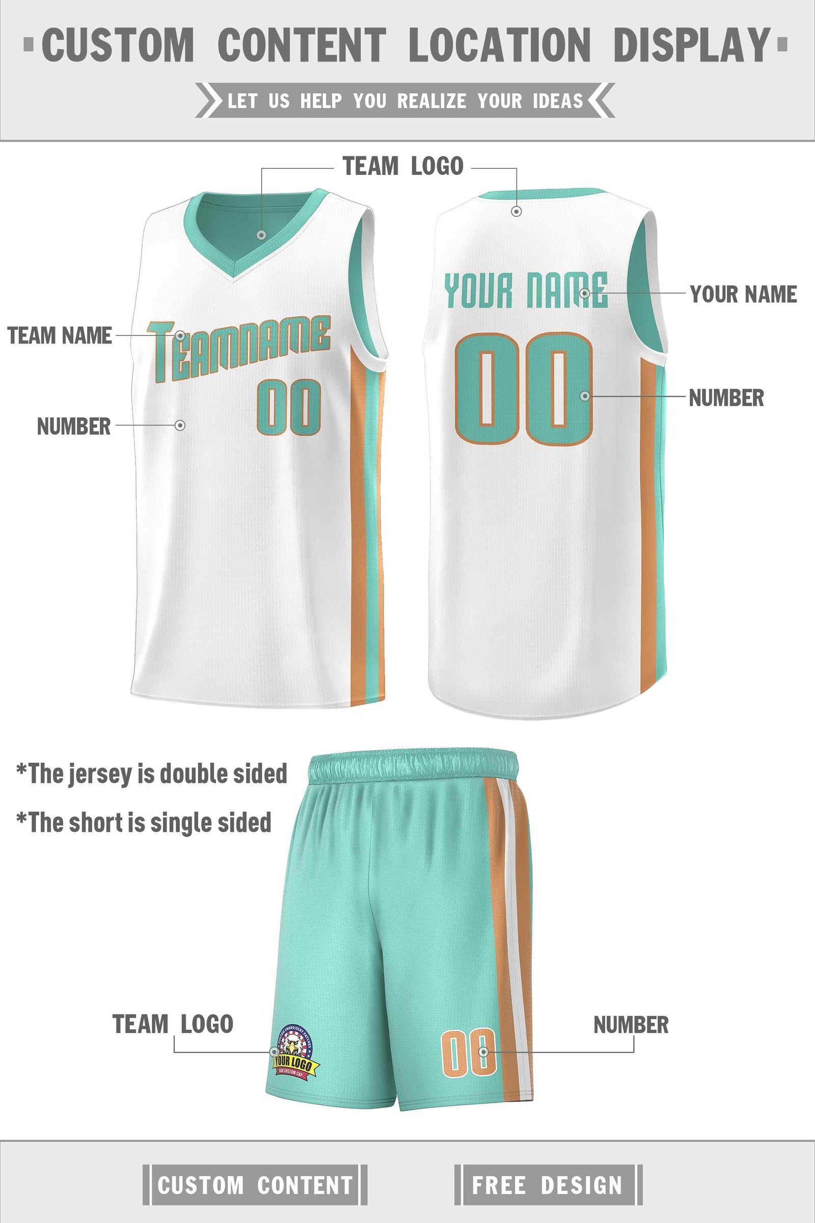 Custom White Aqua-Old Gold Double Side Sets Men Basketball Jersey