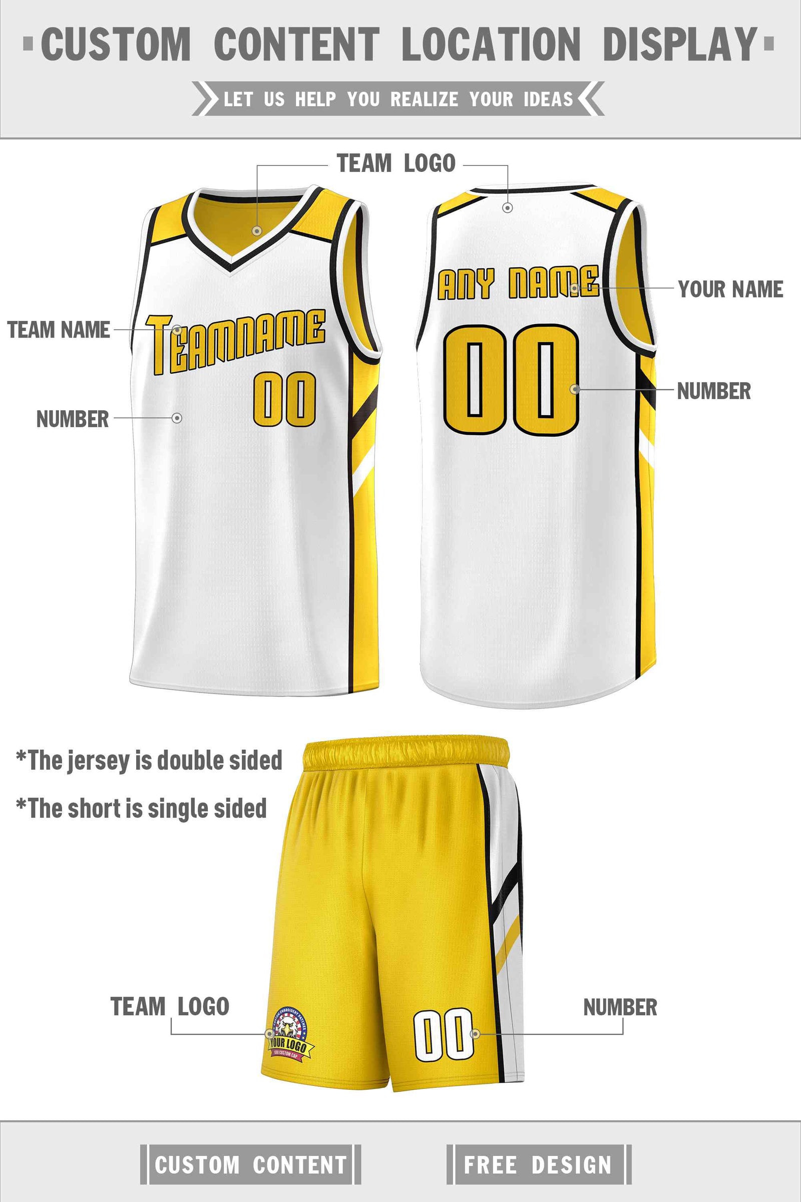 Custom Yellow White Double Side Sets Men Basketball Jersey