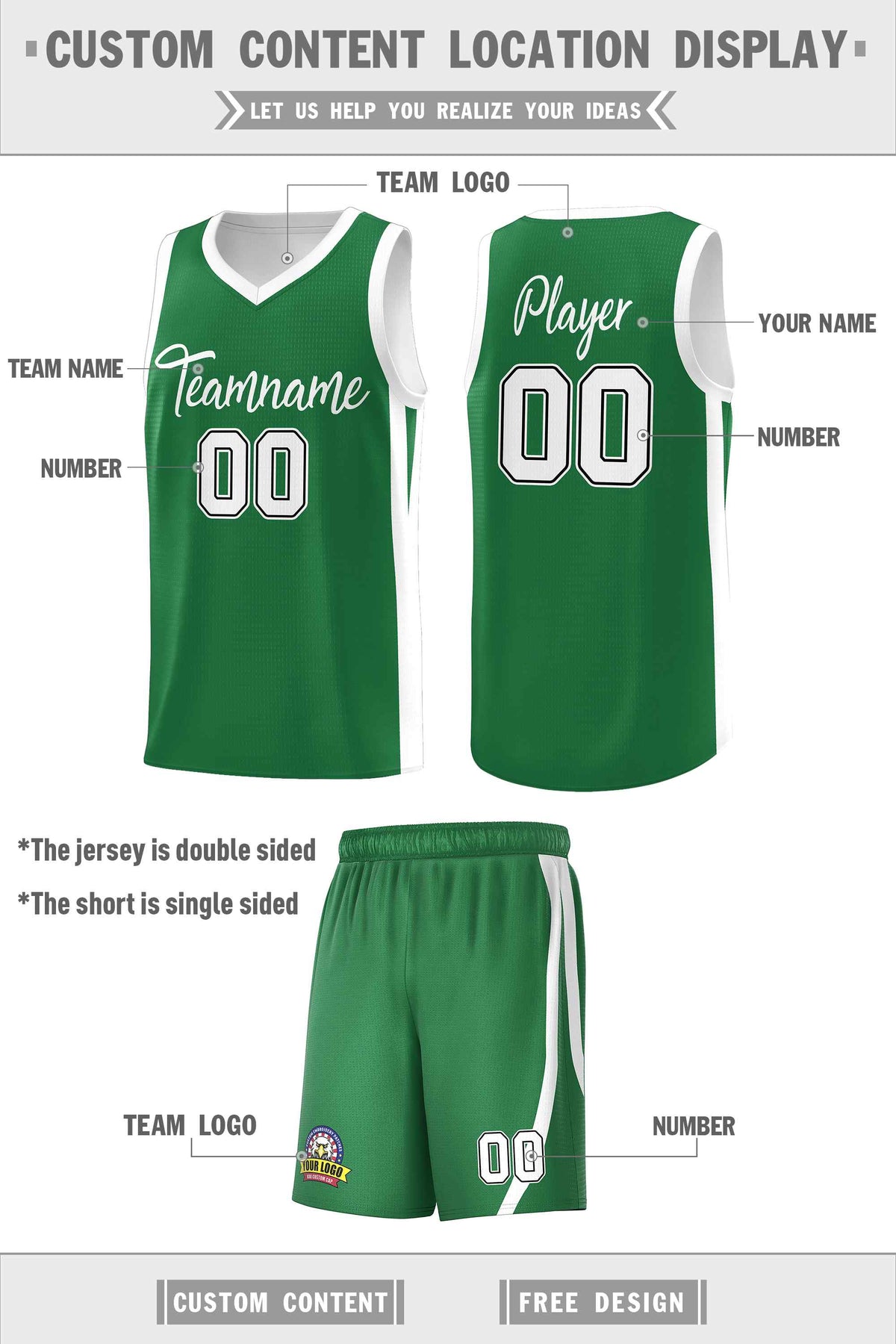 Custom Green White-Black Double Side Sets Men Basketball Jersey