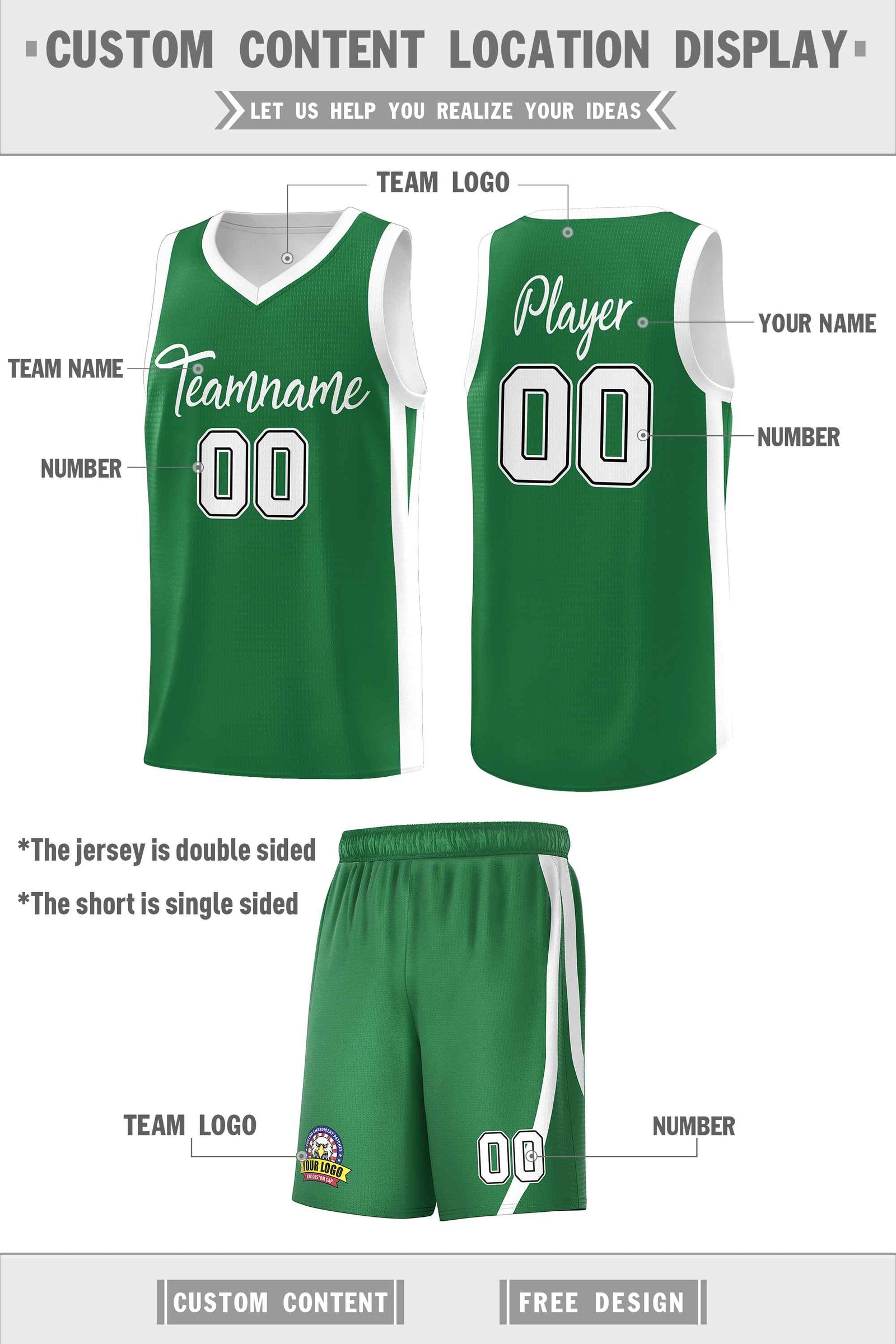 Custom Green White-Black Double Side Sets Men Basketball Jersey